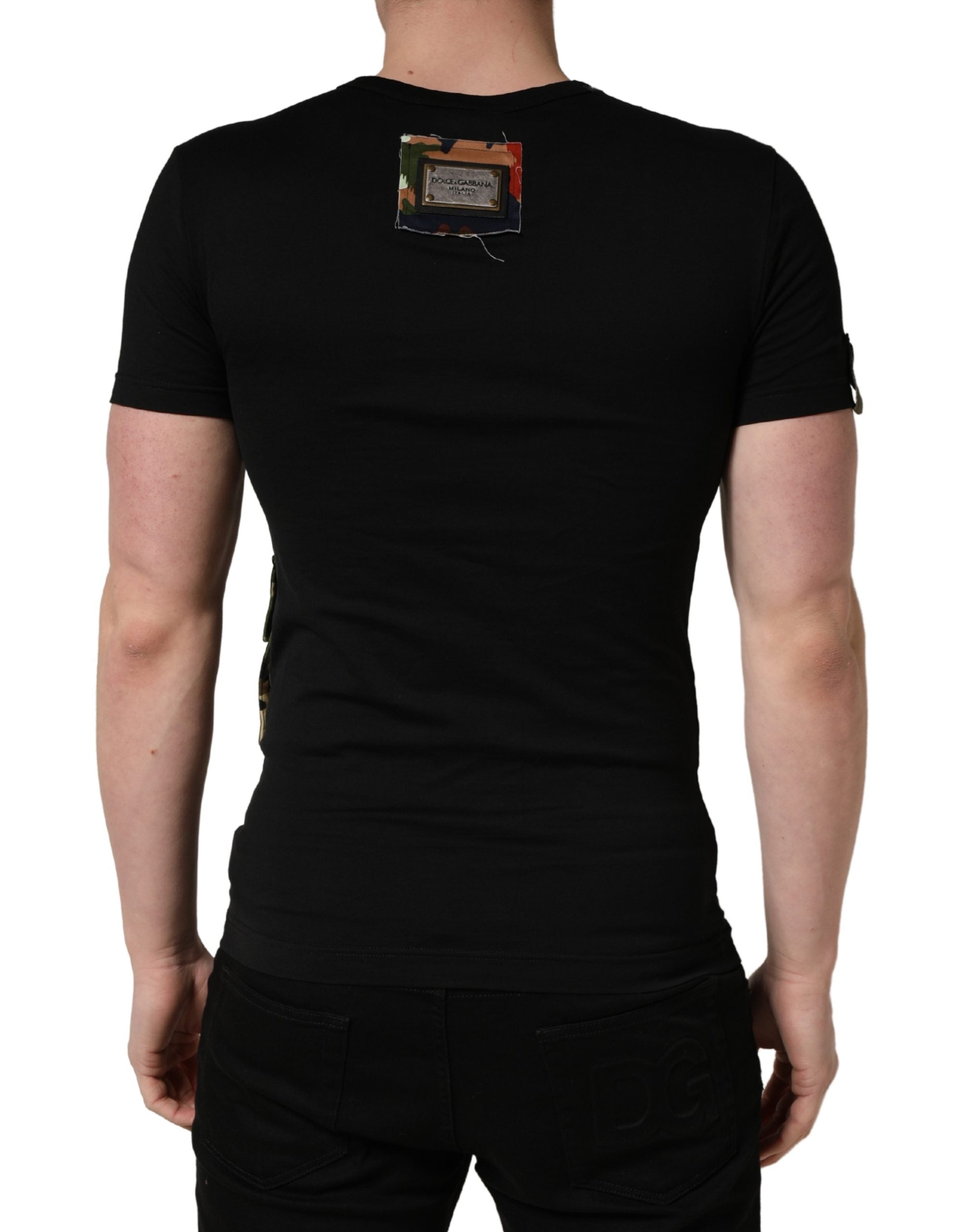 Dolce & Gabbana Schwarzes „Italians Do It Better Camo Pocket“ Herren T-Shirt