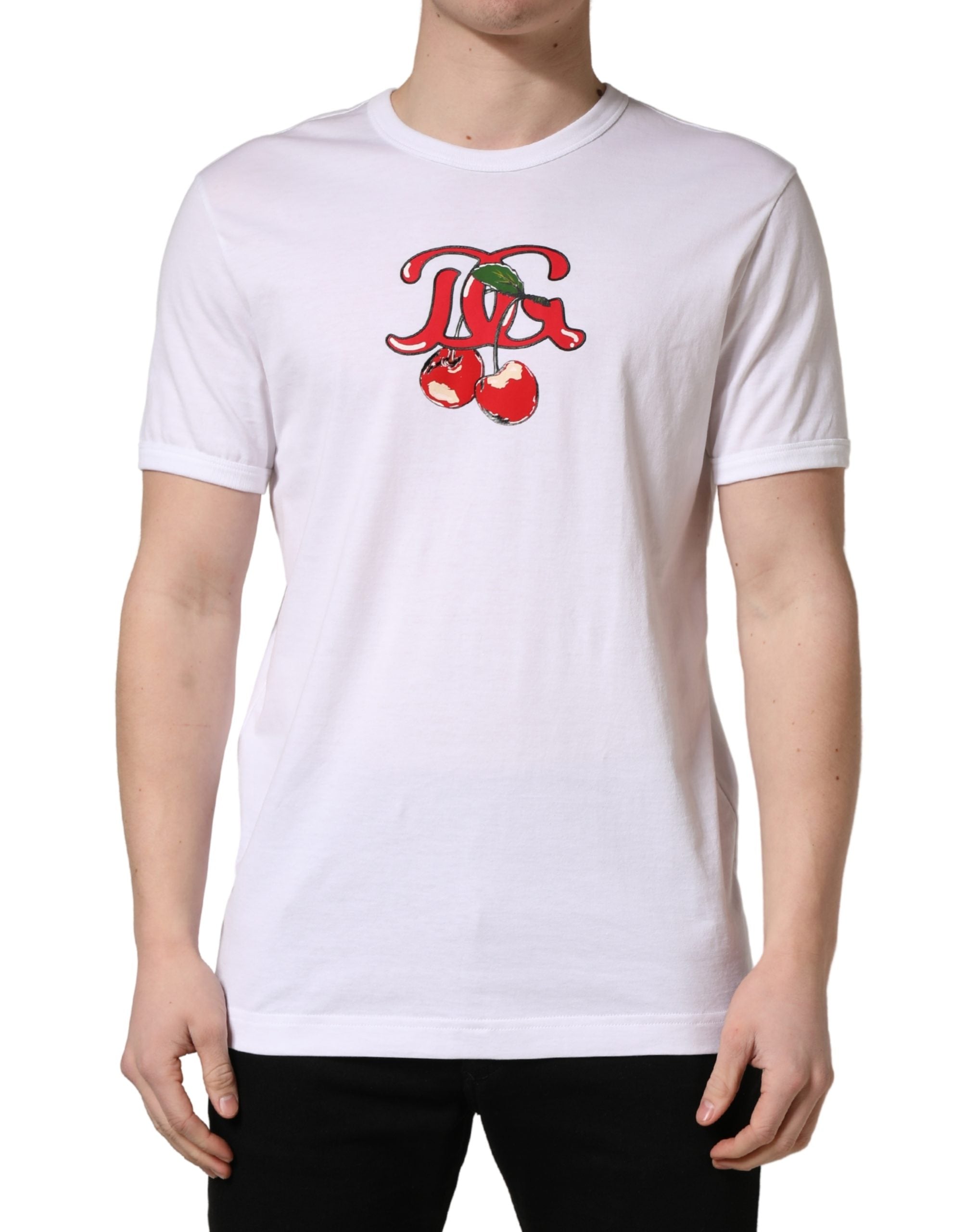 Dolce & Gabbana Weißes DG Cherries Baumwoll-Rundhals-T-Shirt