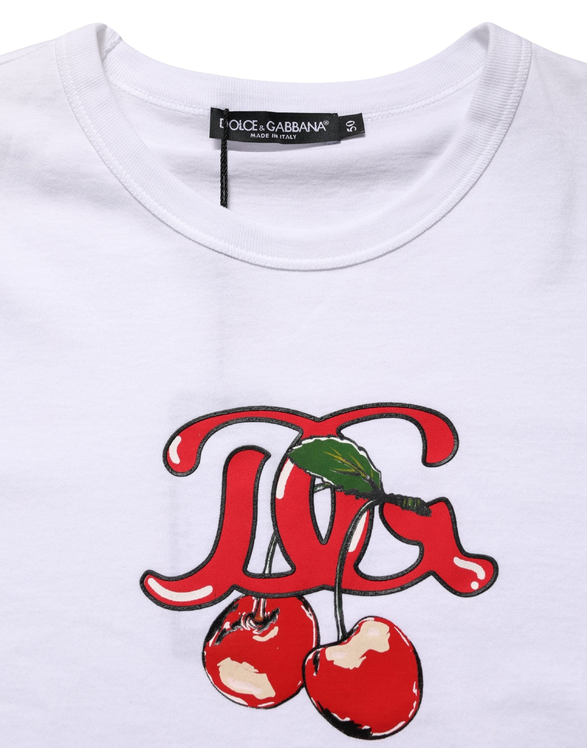 Dolce & Gabbana Weißes DG Cherries Baumwoll-Rundhals-T-Shirt