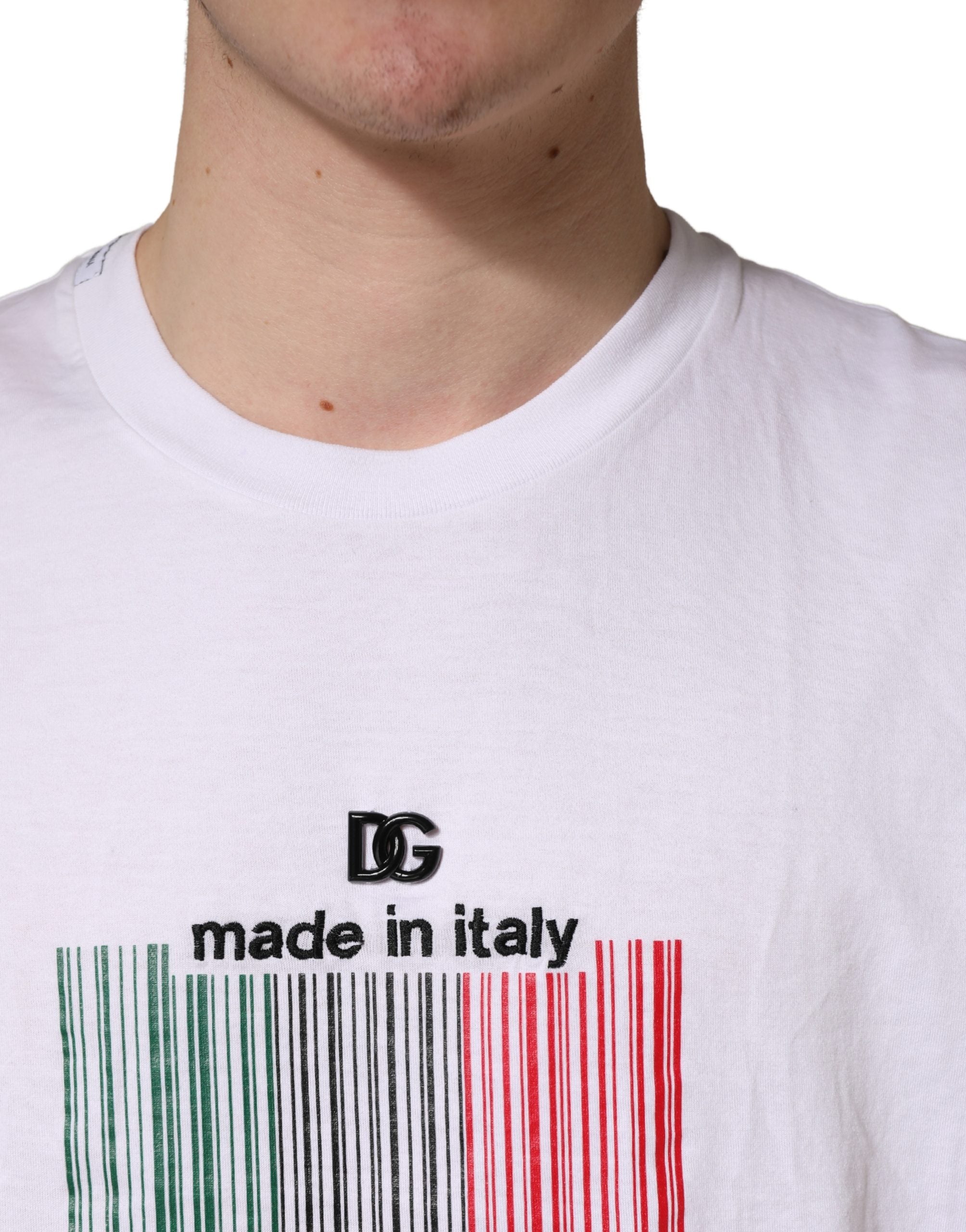 Dolce & Gabbana Weißes Barcode Baumwoll-T-Shirt mit Rundhalsausschnitt für Herren