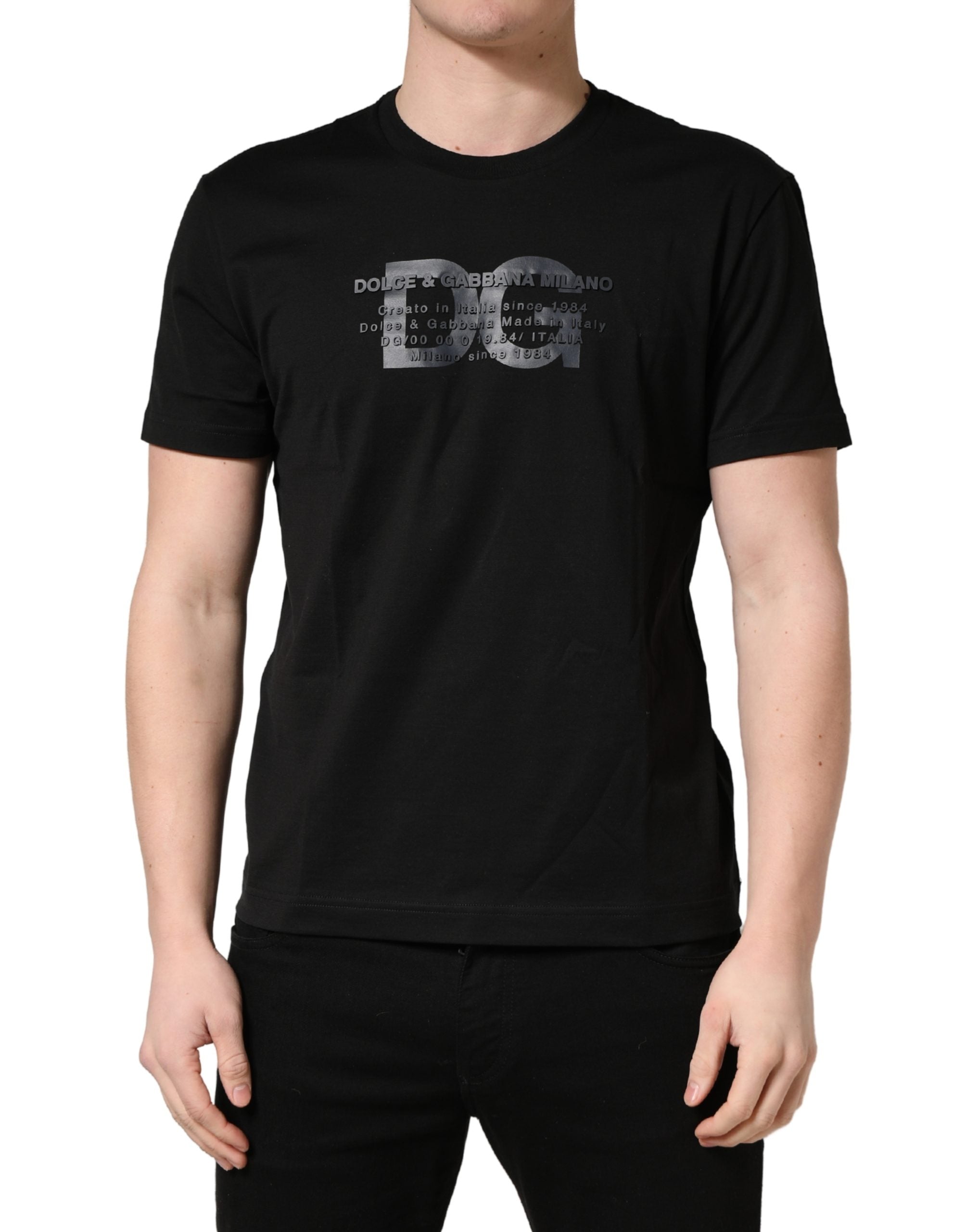 Dolce & Gabbana Schwarzes Baumwoll-T-Shirt mit Rundhalsausschnitt und DG-Logo-Print