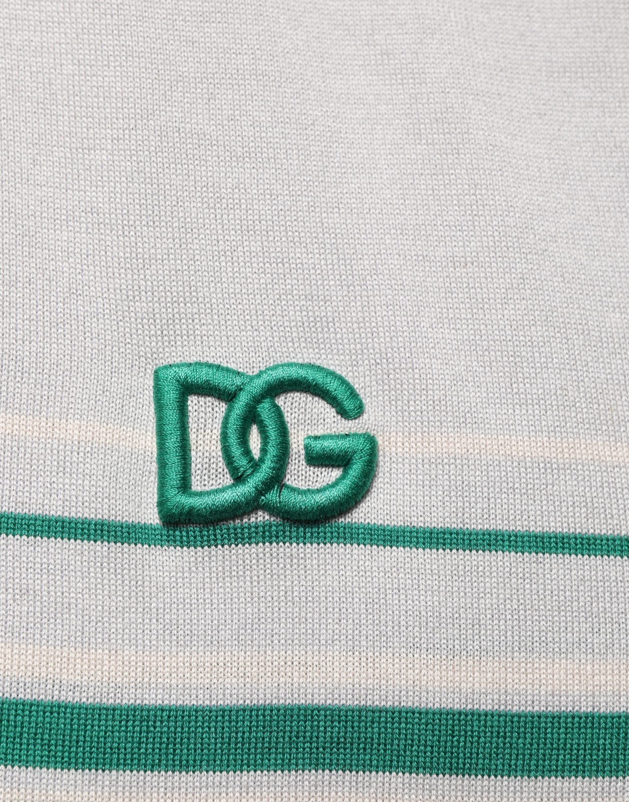Dolce & Gabbana Grau-grün gestreiftes Logo-Polo-Shirt aus Seide