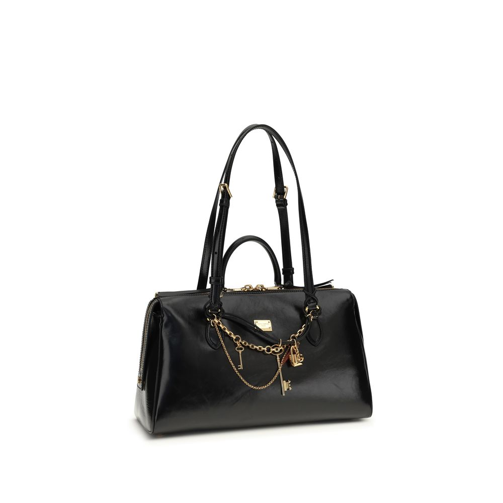Dolce & Gabbana Schwarze Bos Taurus Kalbsleder Schultertasche