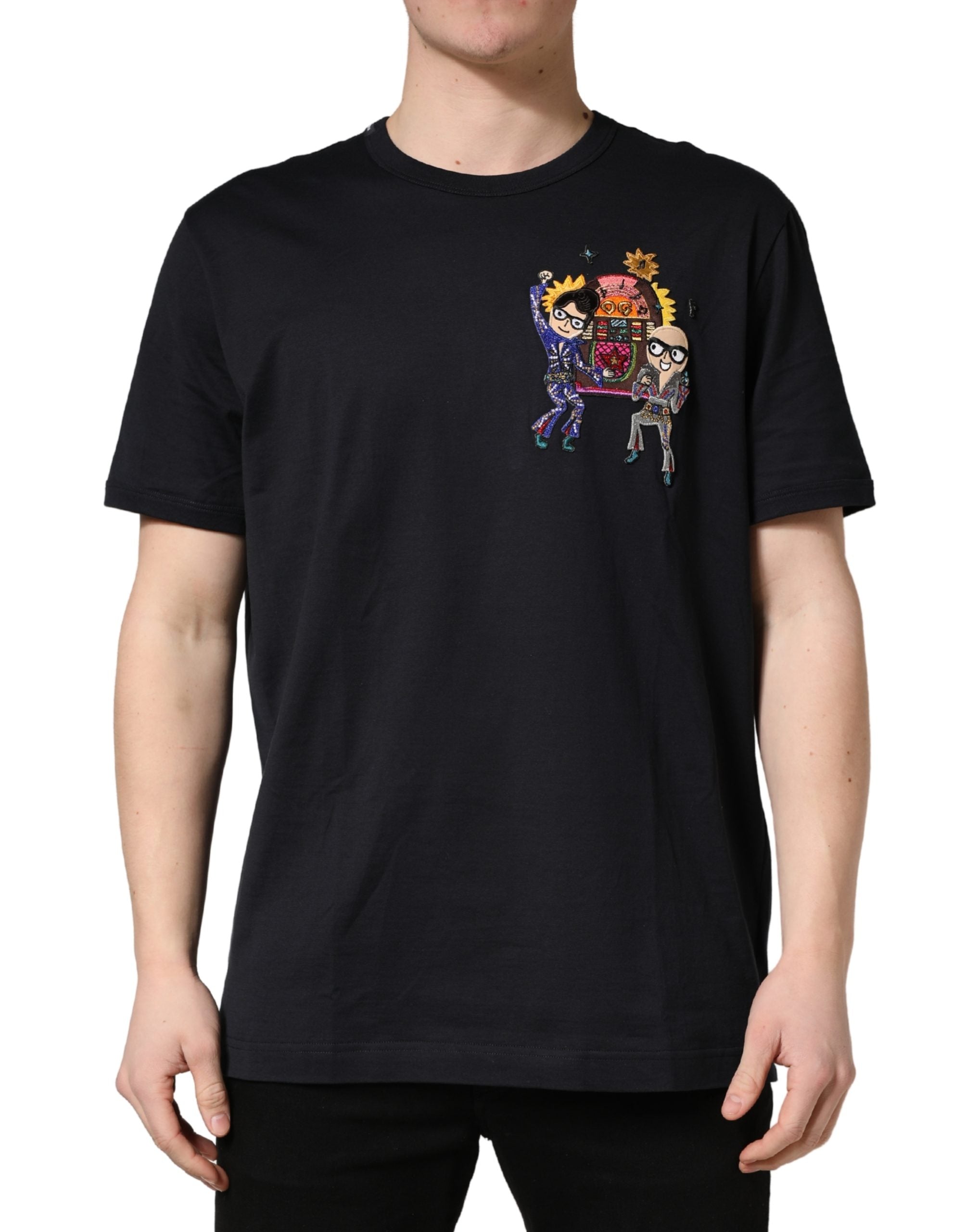 Dolce & Gabbana Schwarzes #DGFAMILY Patch Herren Rundhals-T-Shirt