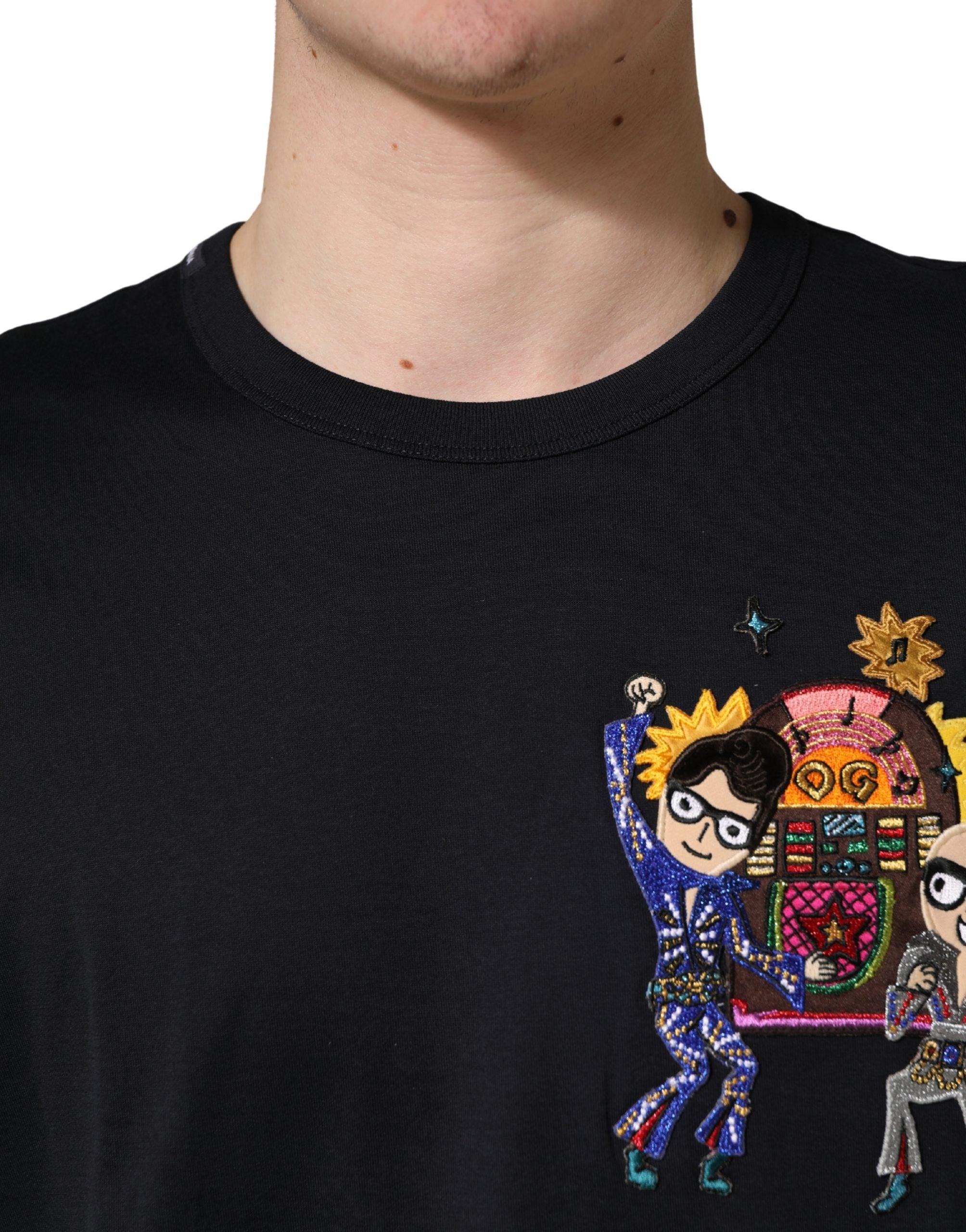 Dolce & Gabbana Schwarzes #DGFAMILY Patch Herren Rundhals-T-Shirt