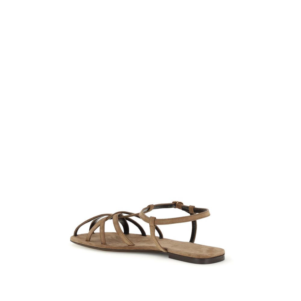 Herbert Levine Braune Kalbsleder Bos Taurus Flache Sandalen