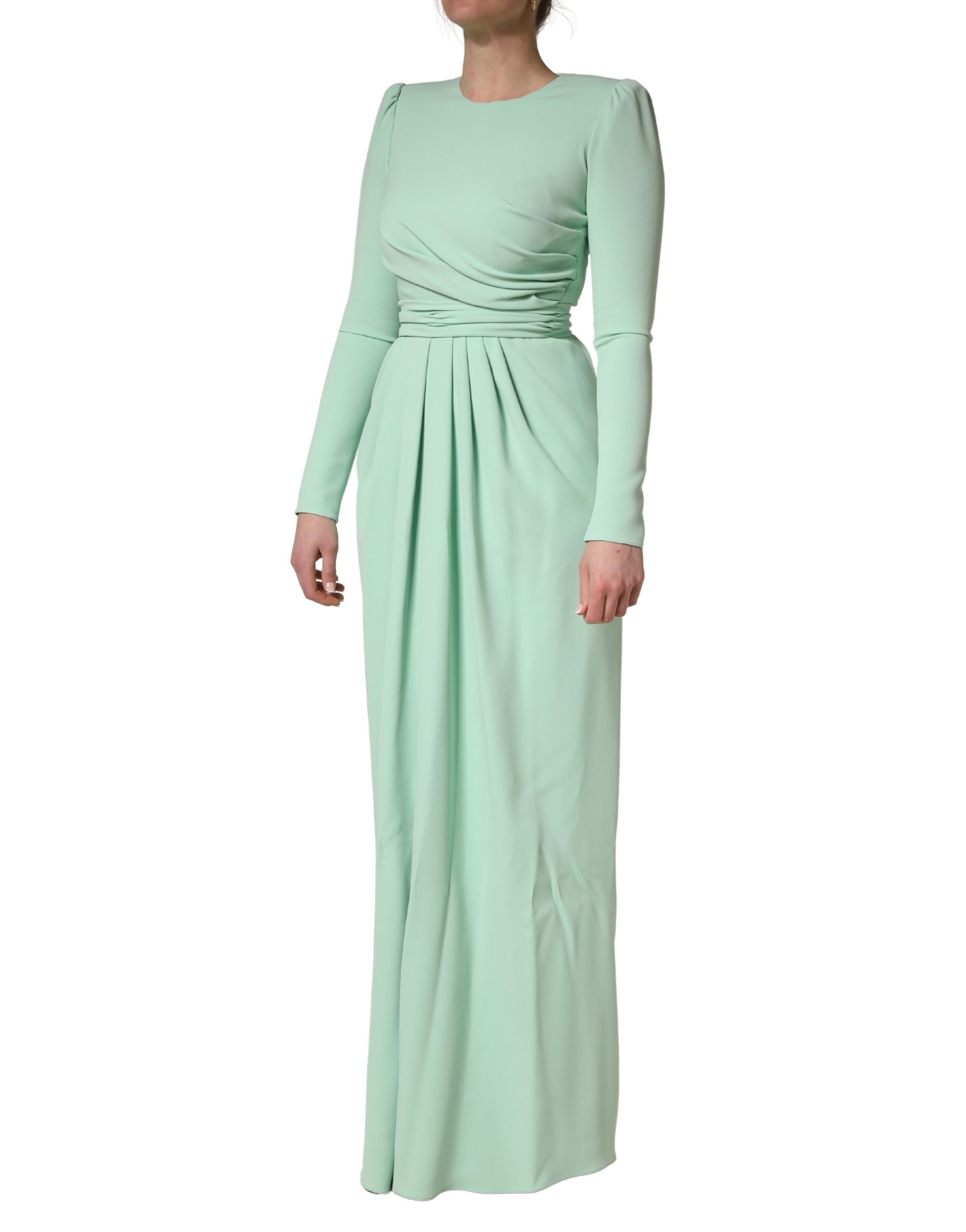 Dolce & Gabbana Langes grünes Kleid aus Viskose mit langen Ärmeln