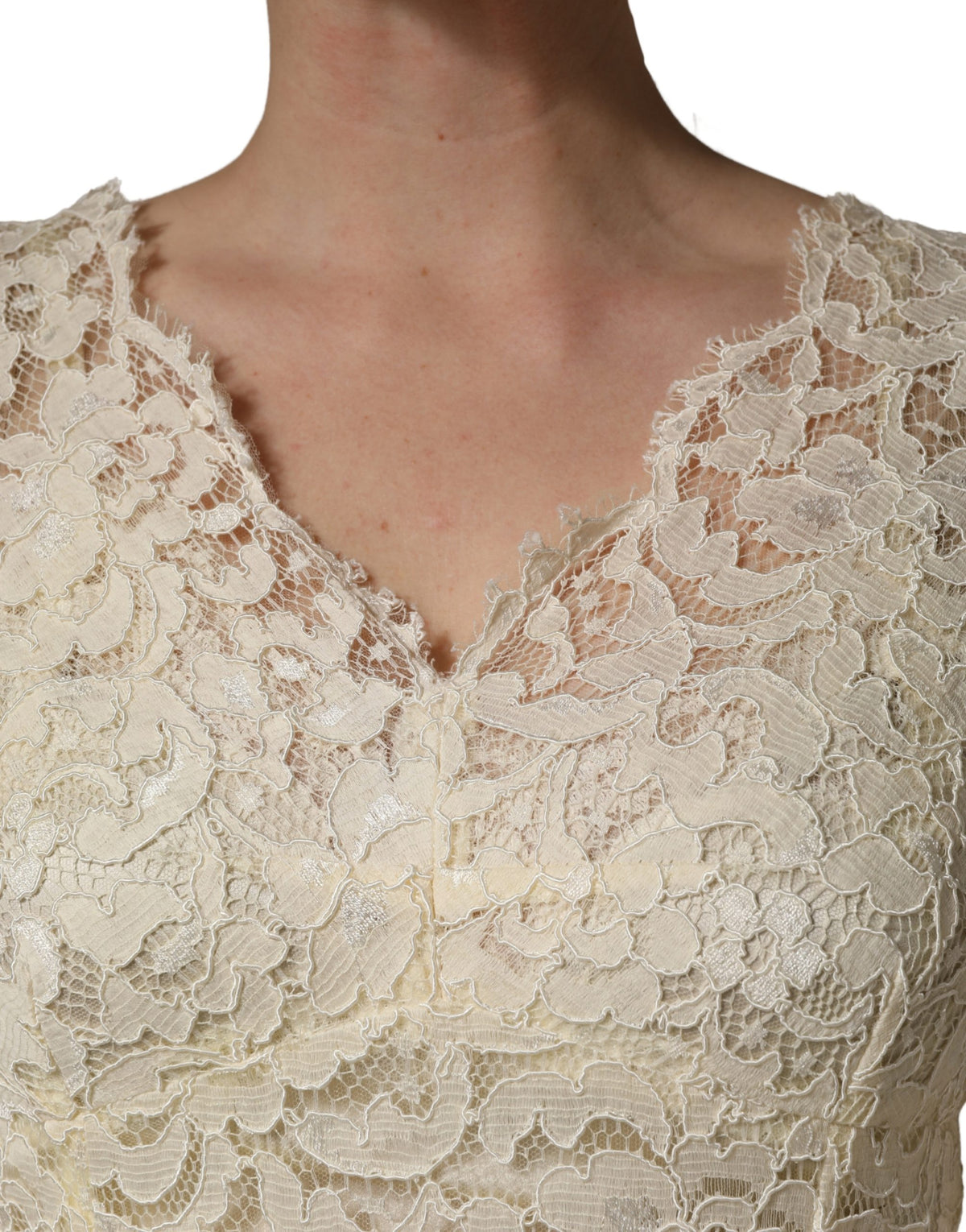 Dolce & Gabbana Elfenbein-farbenes Etuikleid aus floraler Spitze