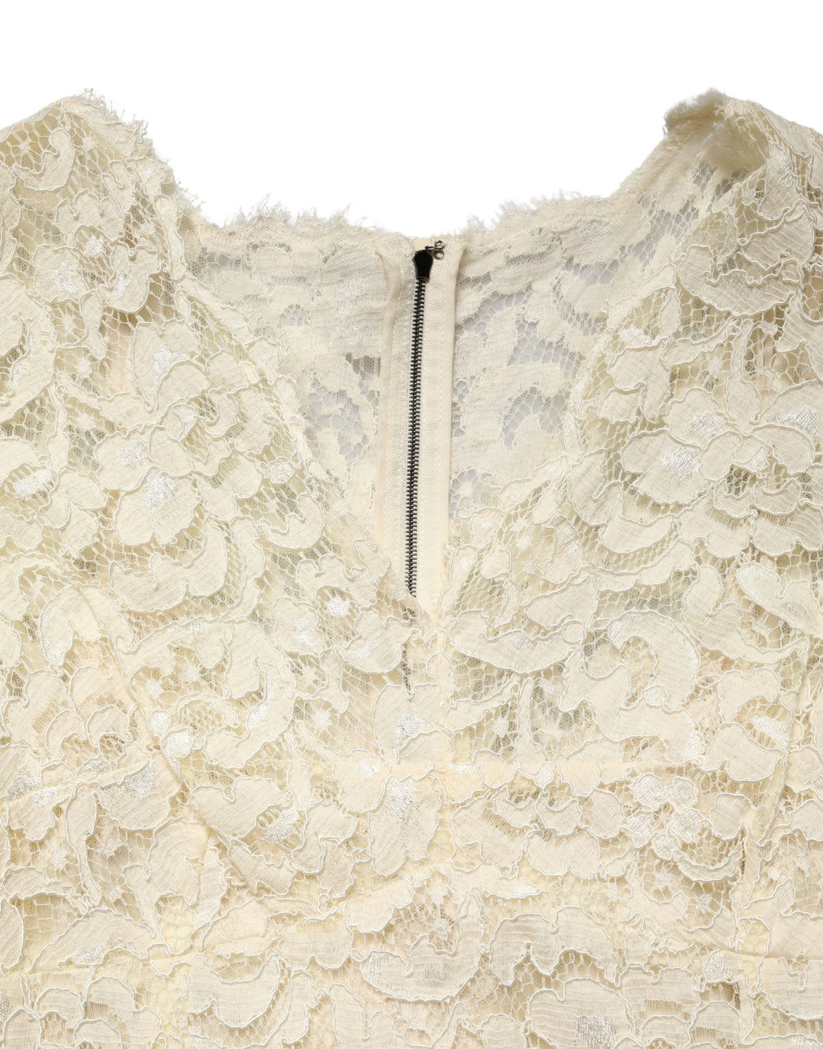 Dolce & Gabbana Elfenbein-farbenes Etuikleid aus floraler Spitze