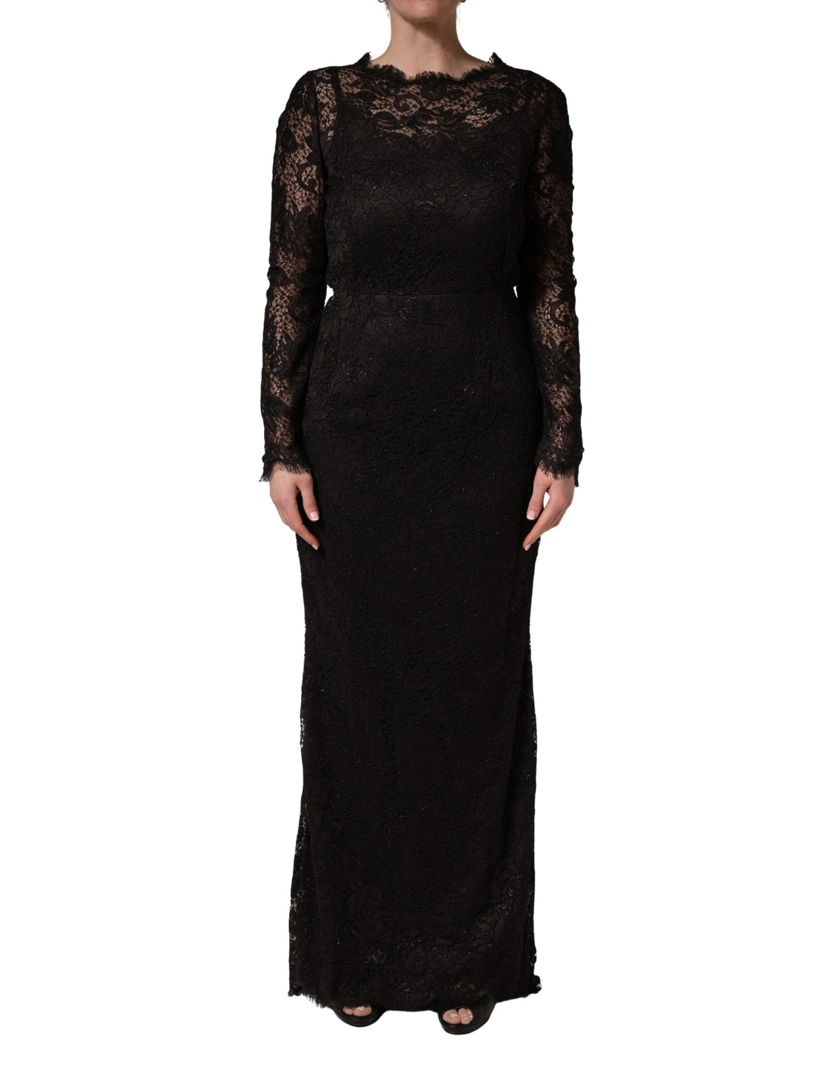 Dolce & Gabbana Schwarzes Etuikleid mit Blumen-Spitze, lang, Maxi-Länge