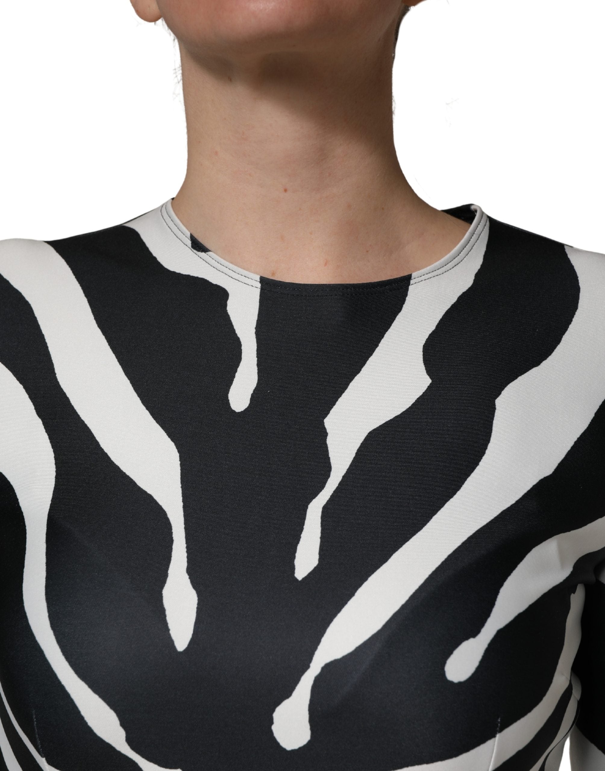 Dolce & Gabbana Schwarz-weißer Polyester-Jumpsuit mit Zebramuster