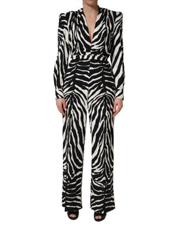 Dolce & Gabbana Jumpsuit aus Viskose in Schwarz-Weiß mit Zebramuster