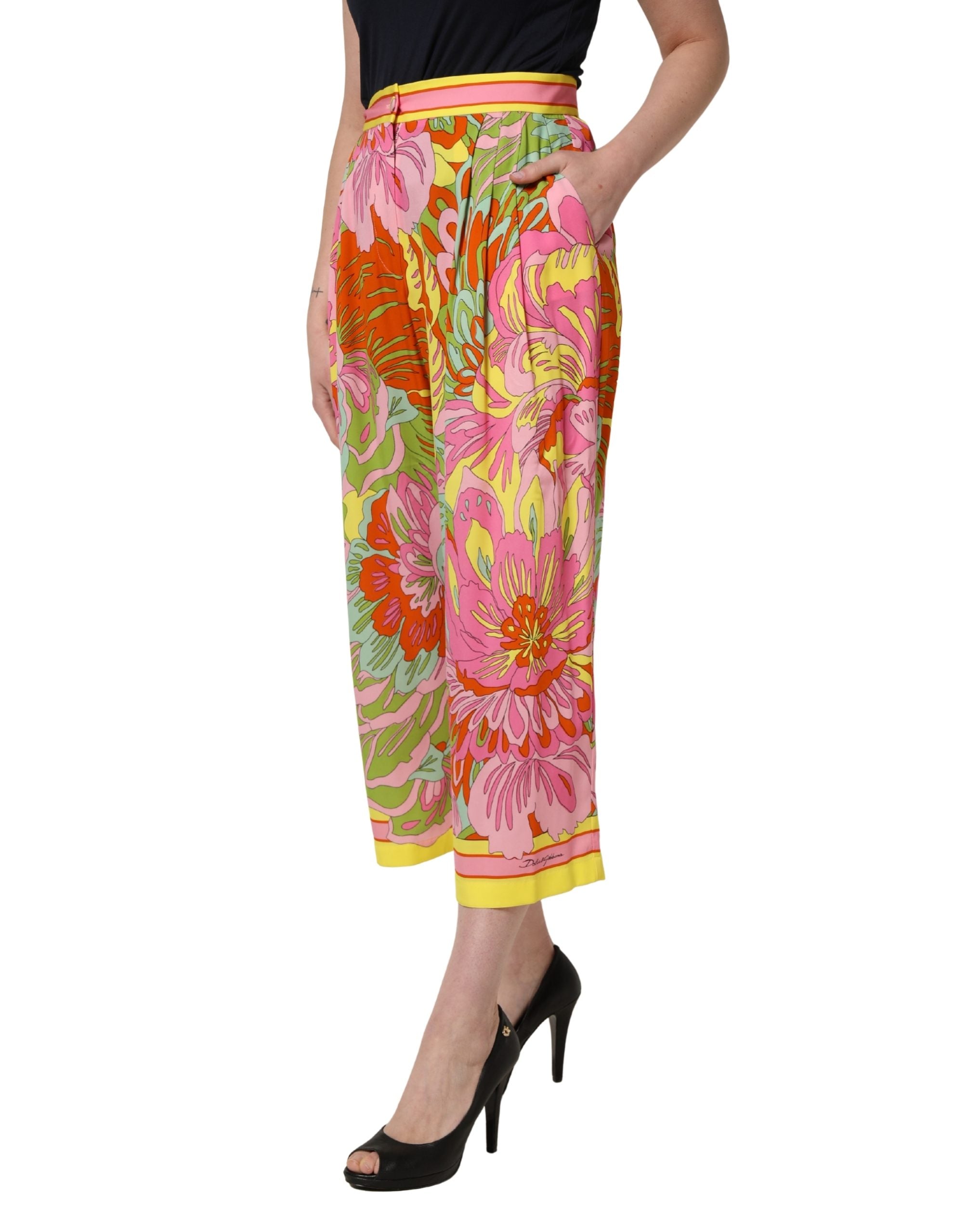 Dolce & Gabbana Mehrfarbige Cropped Hose mit Blumenprint