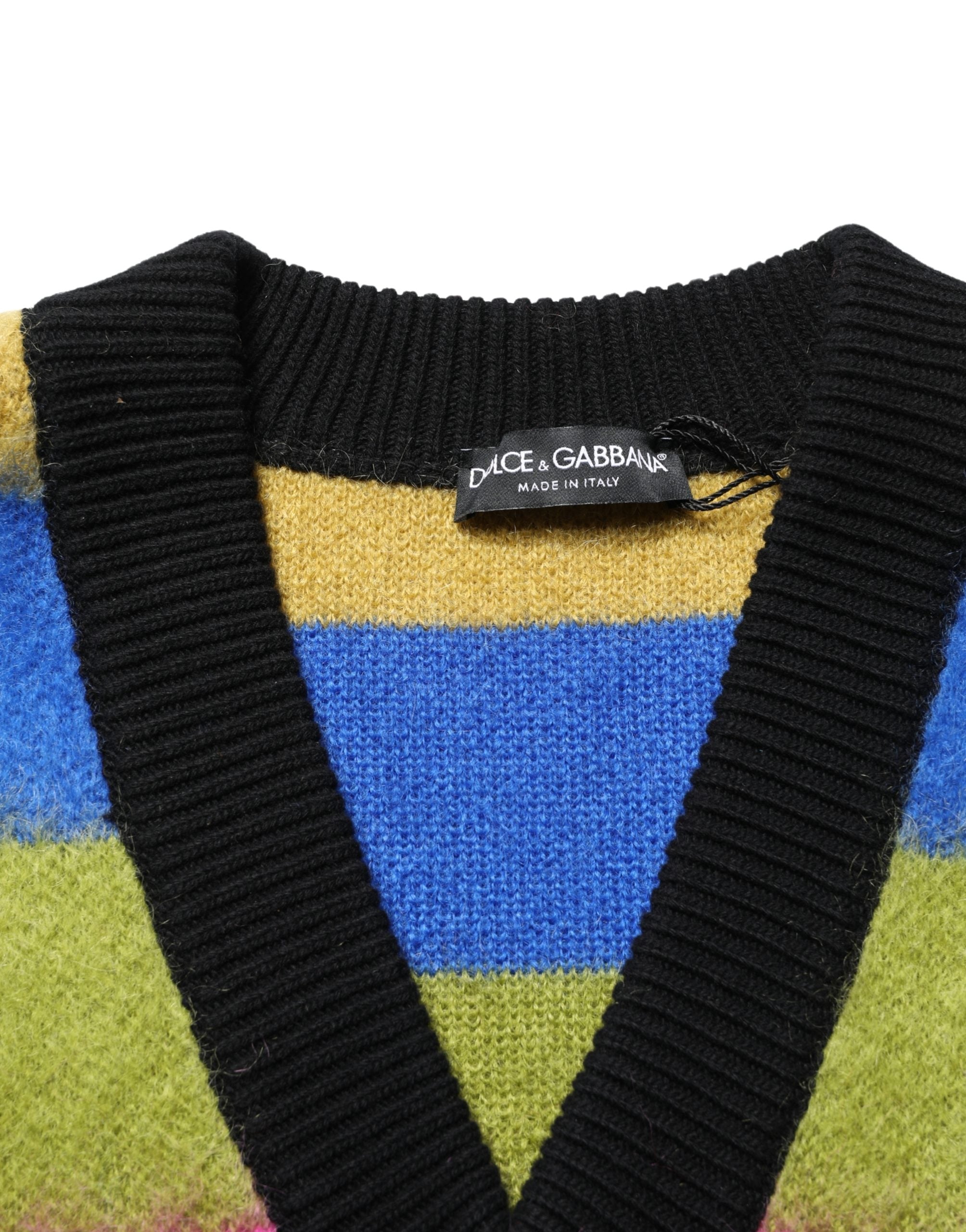 Dolce & Gabbana Mehrfarbiger Pullover mit V-Ausschnitt und Streifen