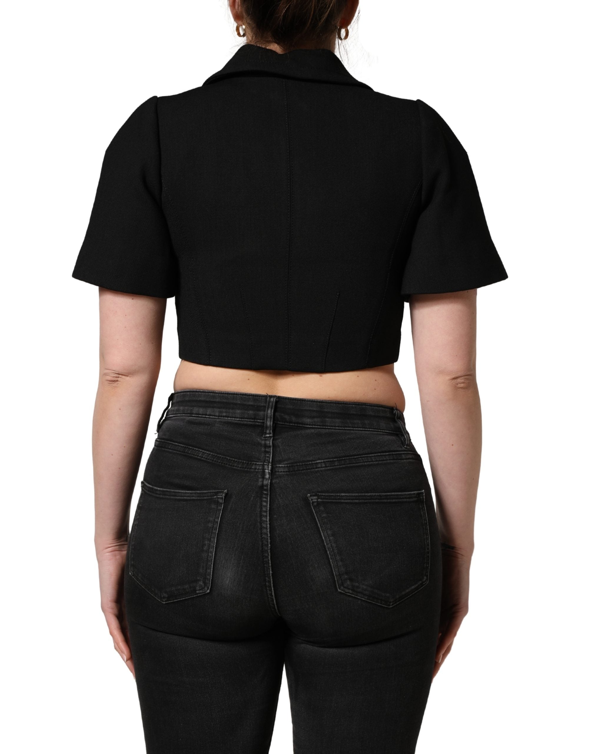 Dolce & Gabbana Schwarze Kurzarmbluse mit Kragen, Cropped