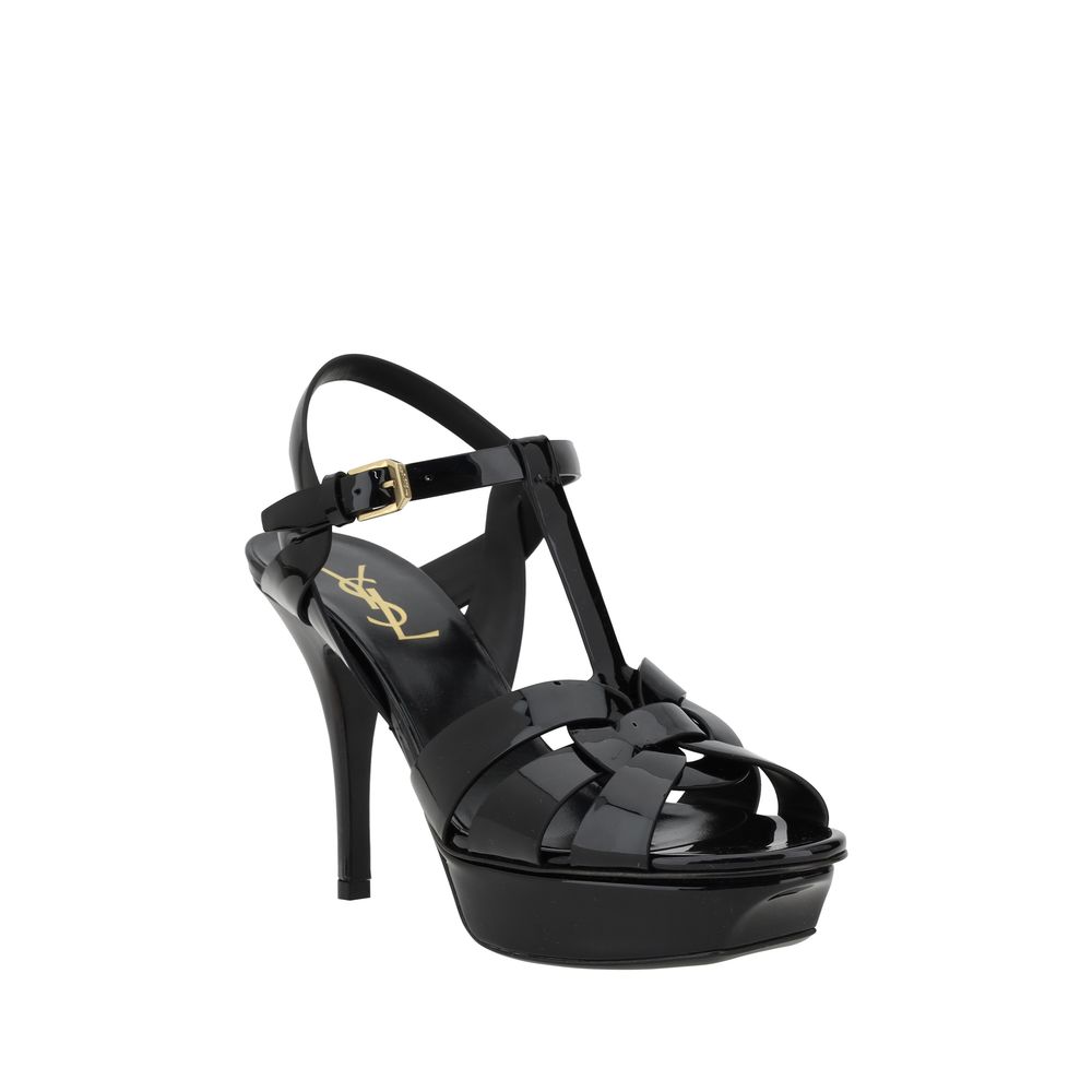 Saint Laurent Schwarze Bos Taurus Kalbsleder-Sandalen mit Stilettoabsatz