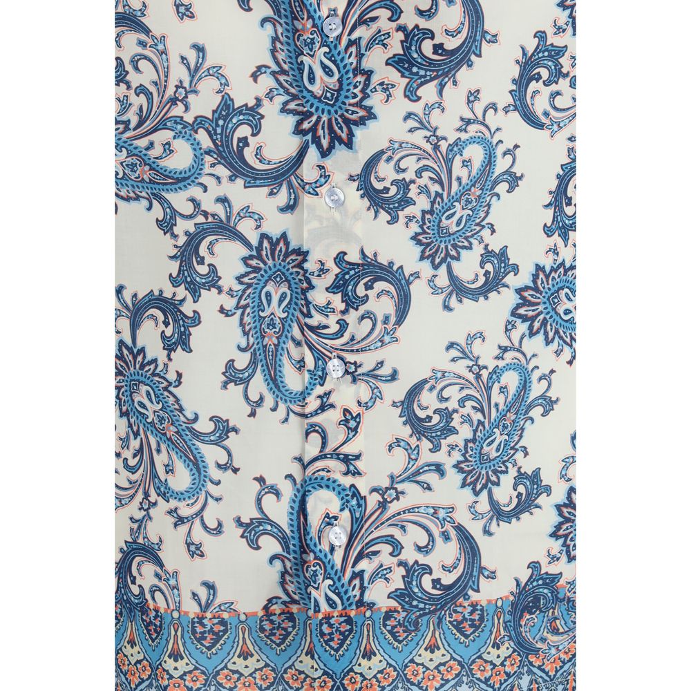Etro Blaues Baumwollhemd mit Muster
