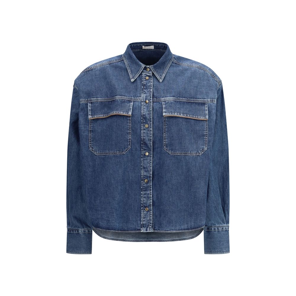 Brunello Cucinelli Blaues Denim-Hemd