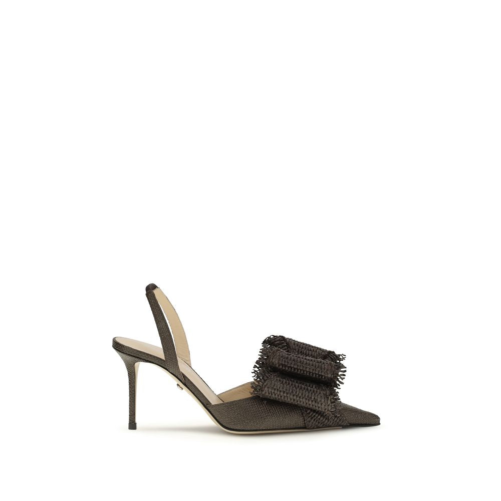 MACH & MACH Braune Raffia-Pumps
