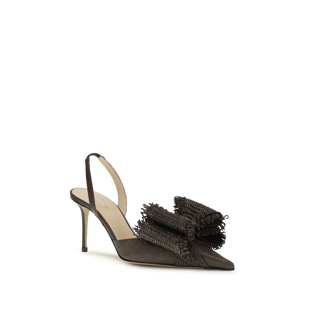 MACH & MACH Braune Raffia-Pumps