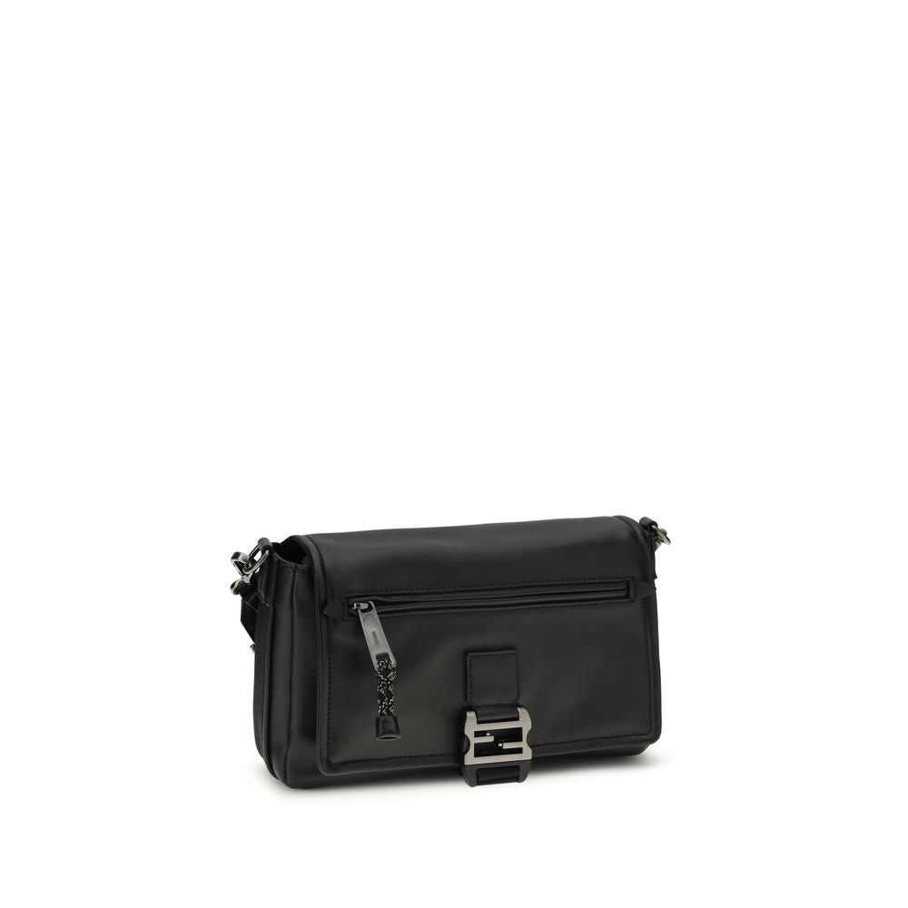 Fendi Schwarze Bos Taurus Kalbsleder Schultertasche