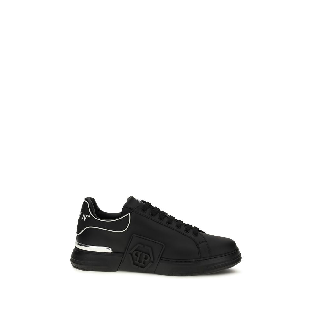 Philipp Plein Schwarze Bos Taurus Kalbsleder Low-Top-Sneaker