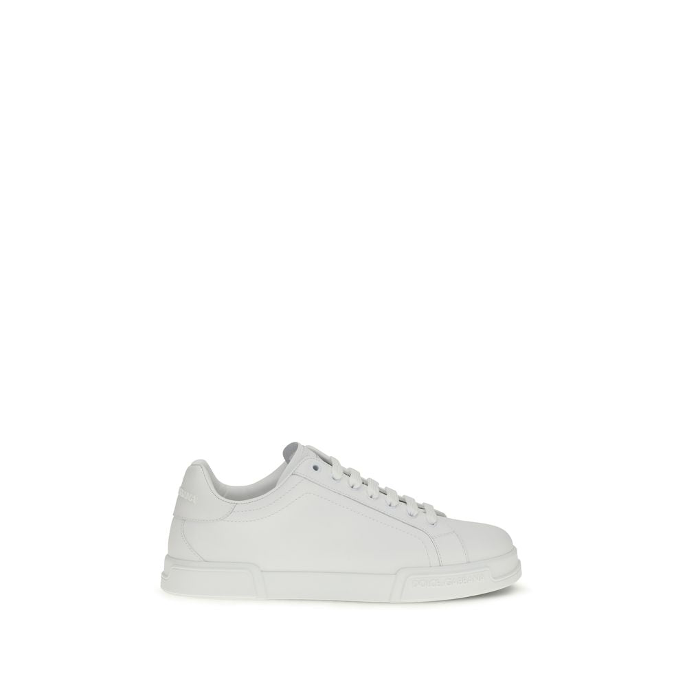 Dolce & Gabbana Weiße Low-Top-Sneaker aus Kalbsleder Bos Taurus