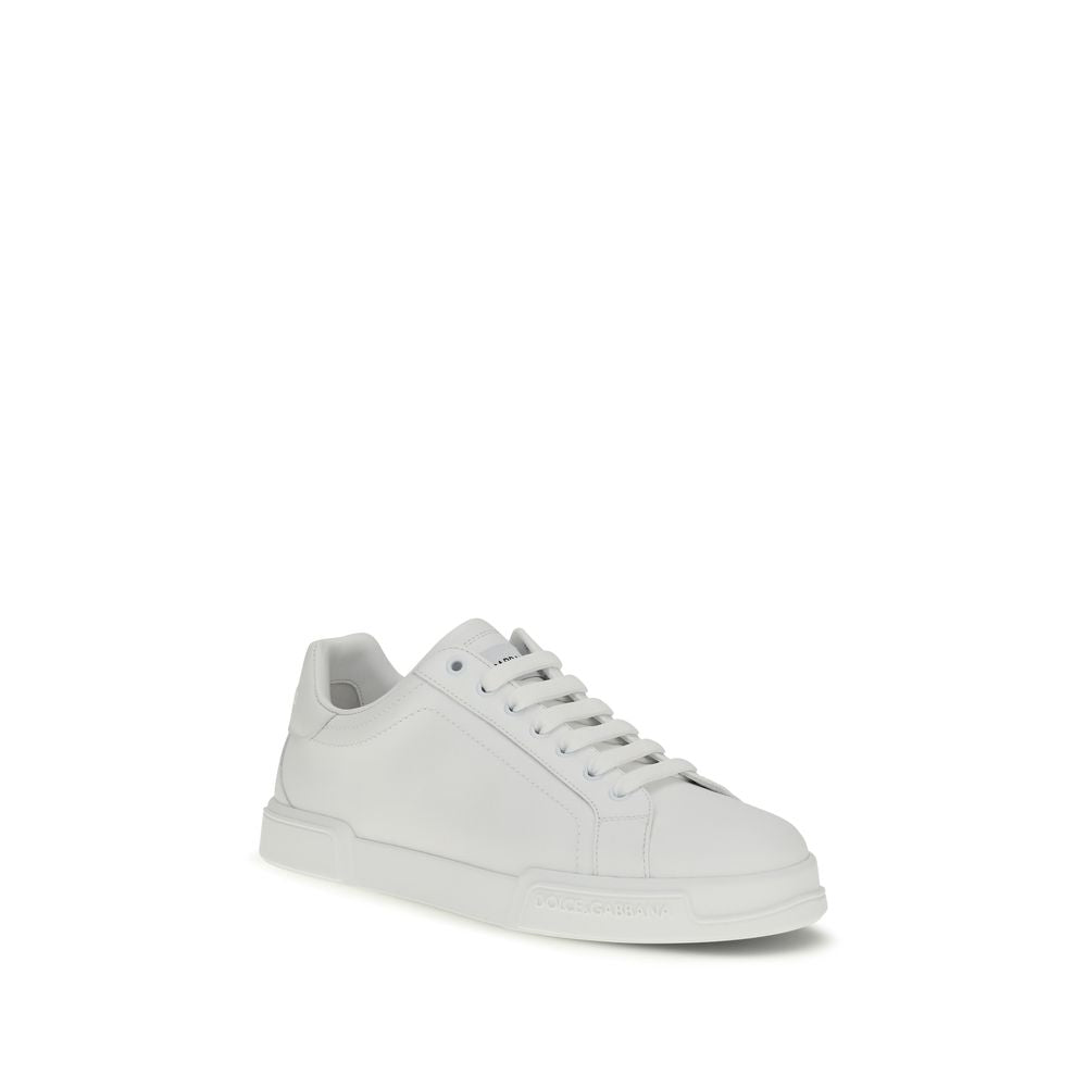 Dolce & Gabbana Weiße Low-Top-Sneaker aus Kalbsleder Bos Taurus