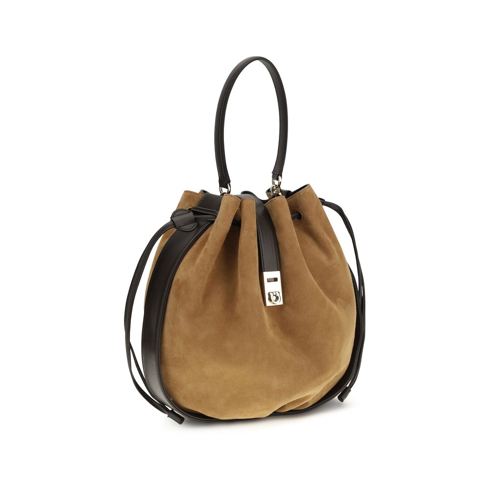 Ferragamo Braune Kalbsleder Bos Taurus Bucket Bag