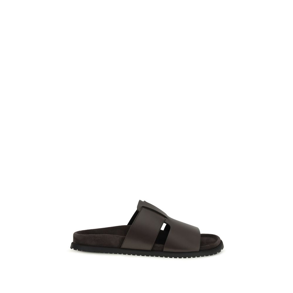 Dolce & Gabbana Braune Kalbsleder Bos Taurus Flache Sandalen