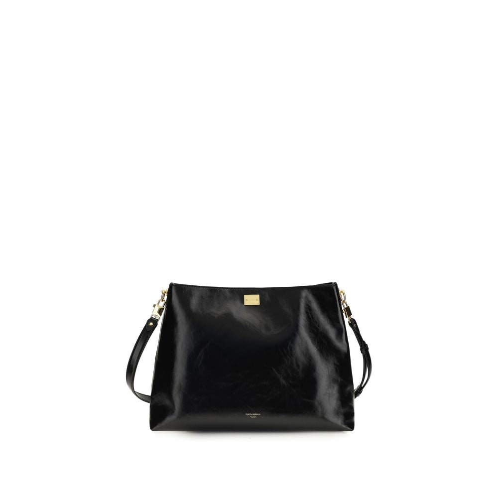 Dolce & Gabbana Schwarze Bos Taurus Kalbsleder Schultertasche