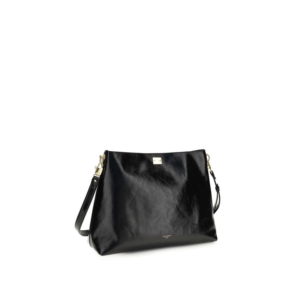 Dolce & Gabbana Schwarze Bos Taurus Kalbsleder Schultertasche