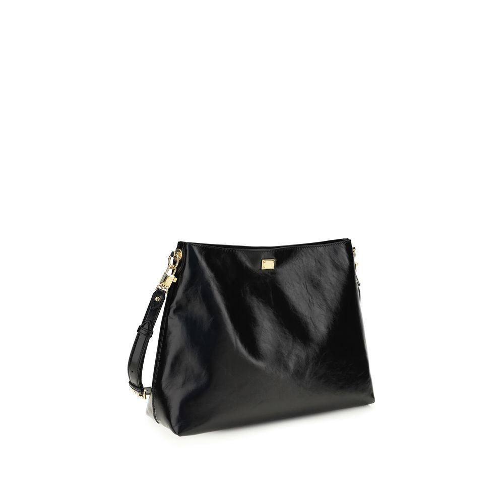 Dolce & Gabbana Schwarze Bos Taurus Kalbsleder Schultertasche
