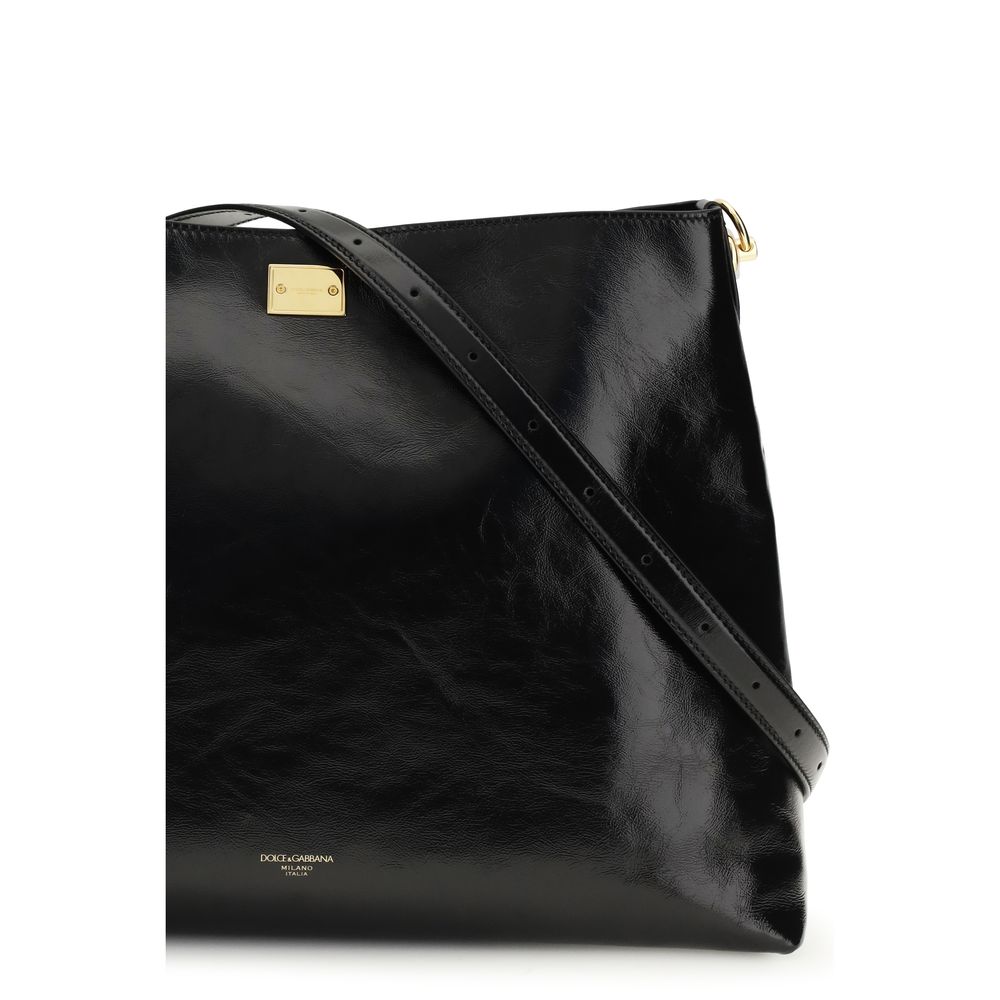 Dolce & Gabbana Schwarze Bos Taurus Kalbsleder Schultertasche
