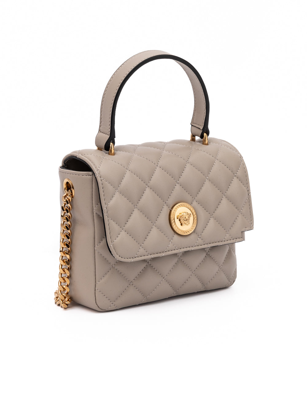 Versace Taupe gesteppte Lederhandtasche