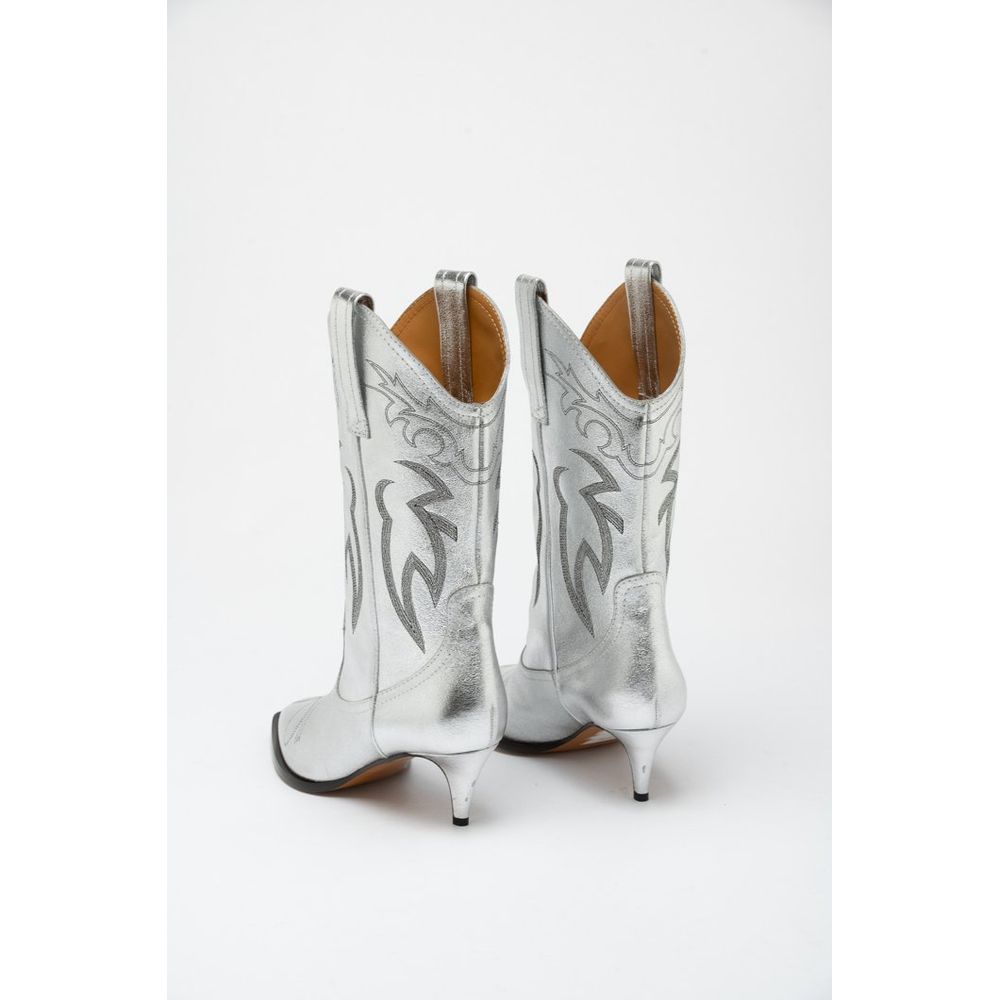 Moschino Mehrfarbige High Heel Stiefel aus Viskose