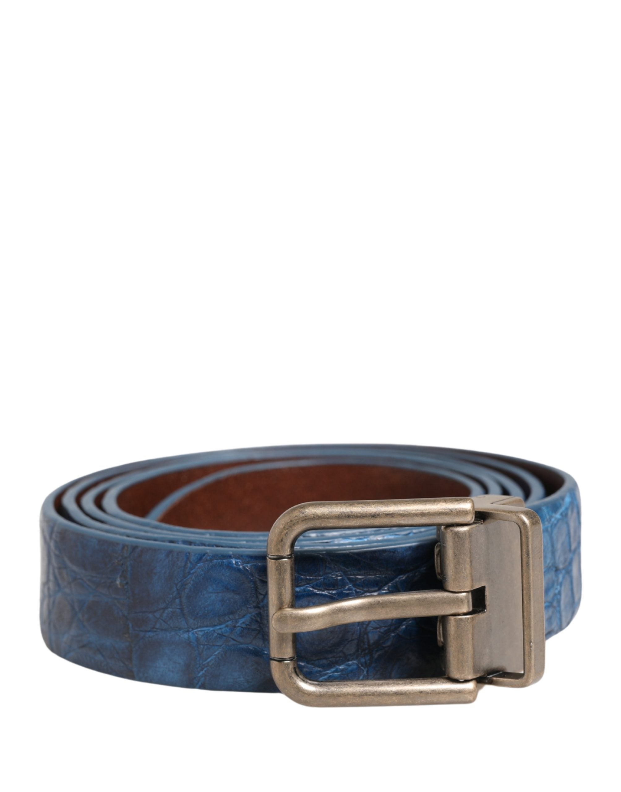 Dolce & Gabbana Gürtel aus marineblauem Leder mit goldfarbener Metallschnalle