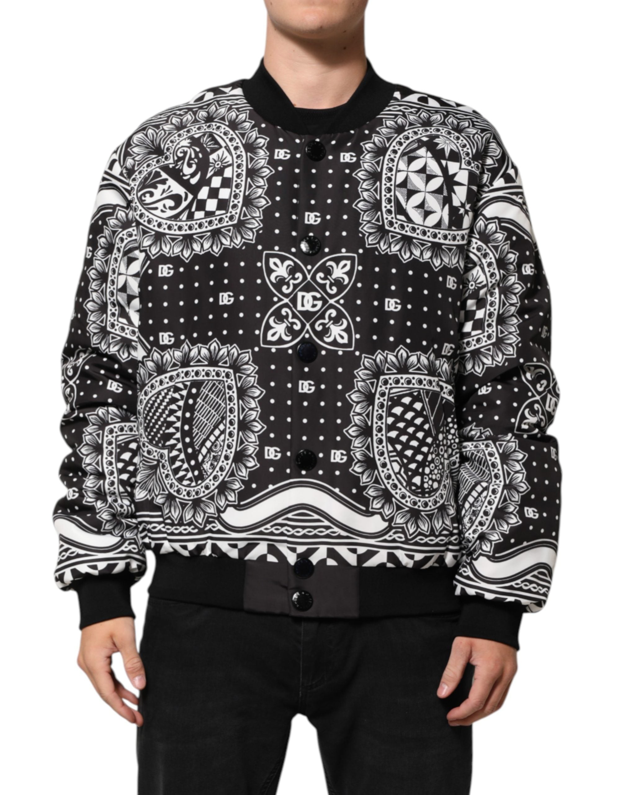 Dolce & Gabbana Bomberjacke mit schwarzem und weißem Bandana-Print für Herren