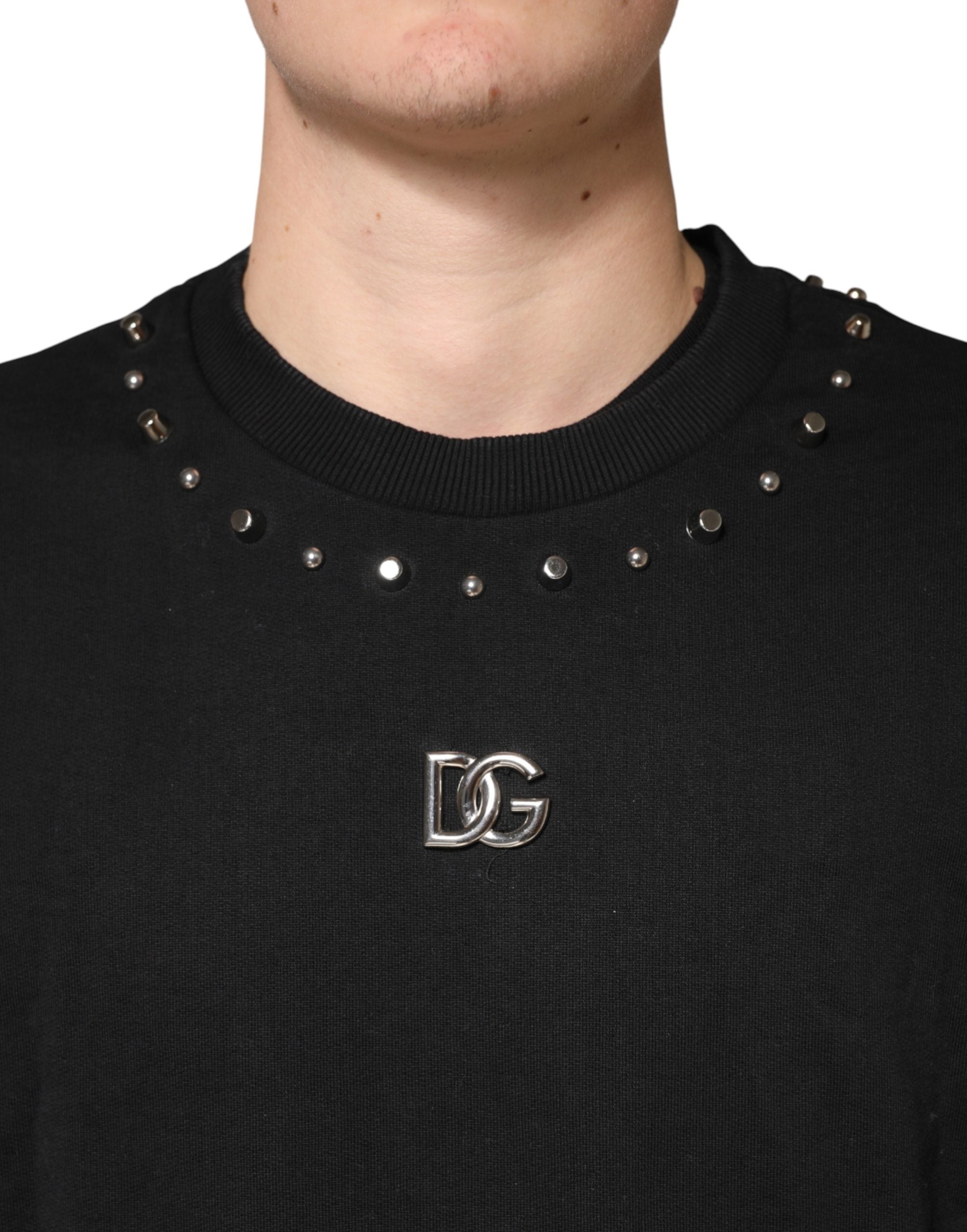 Dolce & Gabbana Schwarzer Sweatshirt-Pullover mit Verzierungen aus Baumwolle