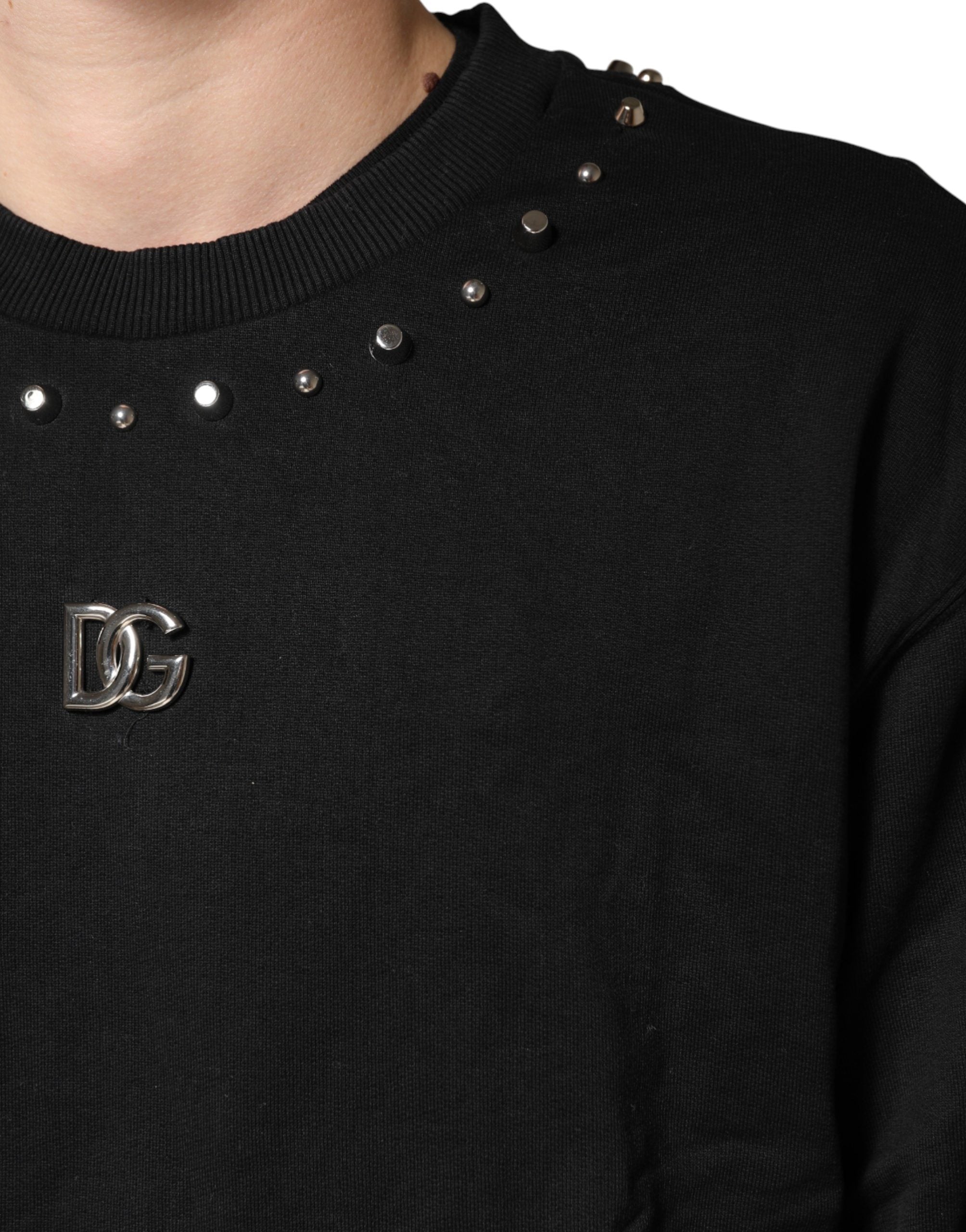 Dolce & Gabbana Schwarzer Sweatshirt-Pullover mit Verzierungen aus Baumwolle