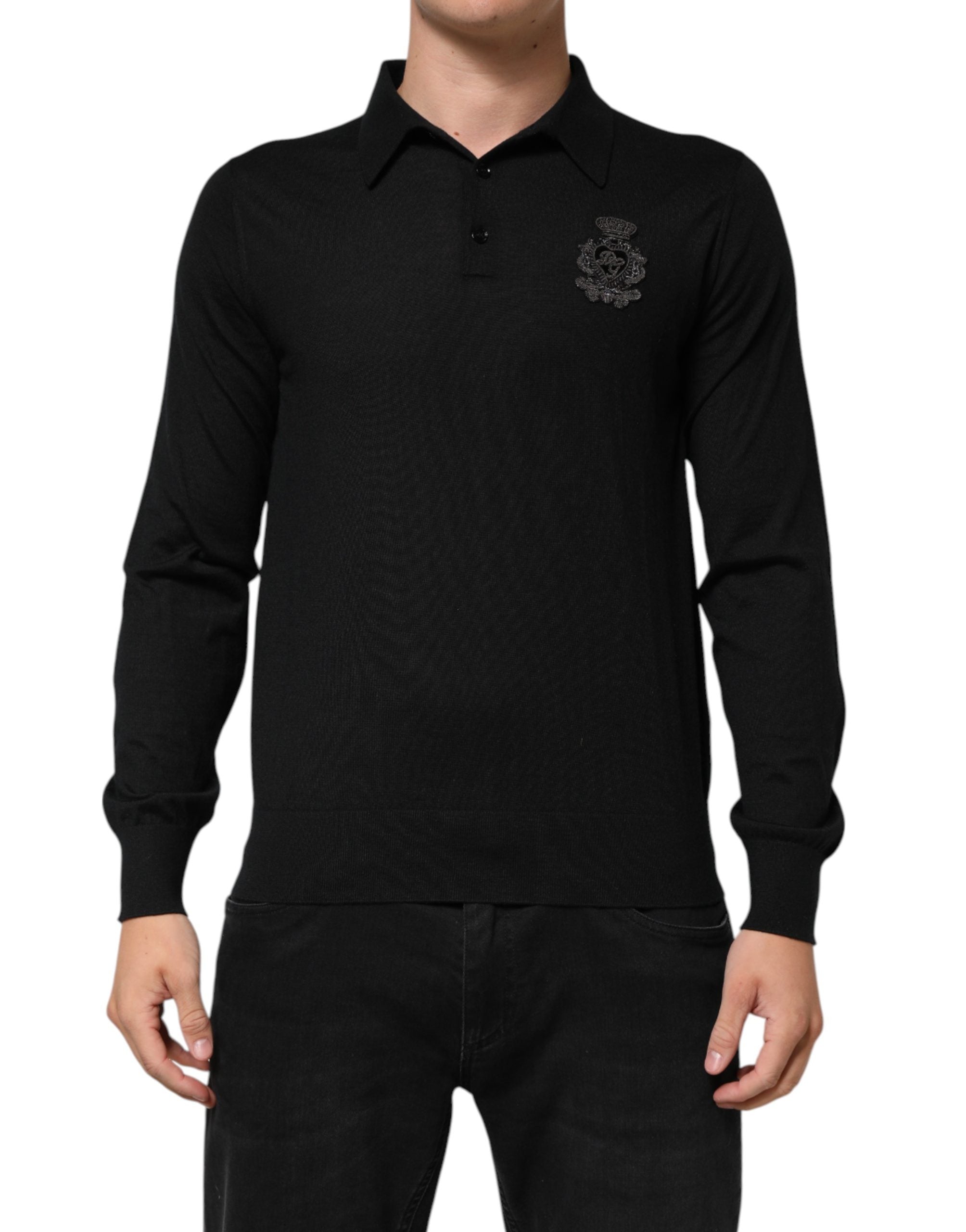 Dolce & Gabbana Schwarzer Pullover mit Crest-Detail und langen Ärmeln für Herren