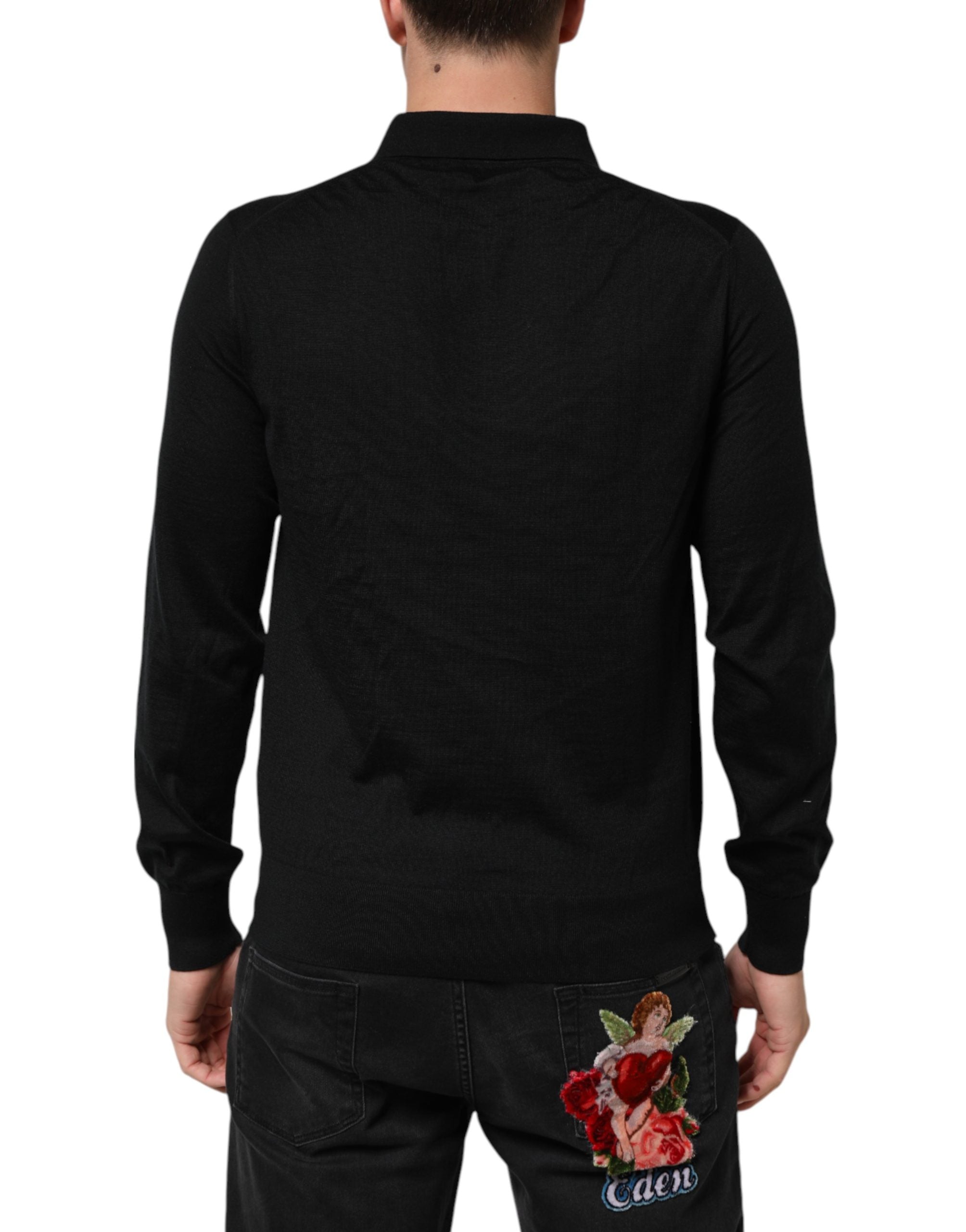 Dolce & Gabbana Schwarzer Pullover mit Crest-Detail und langen Ärmeln für Herren