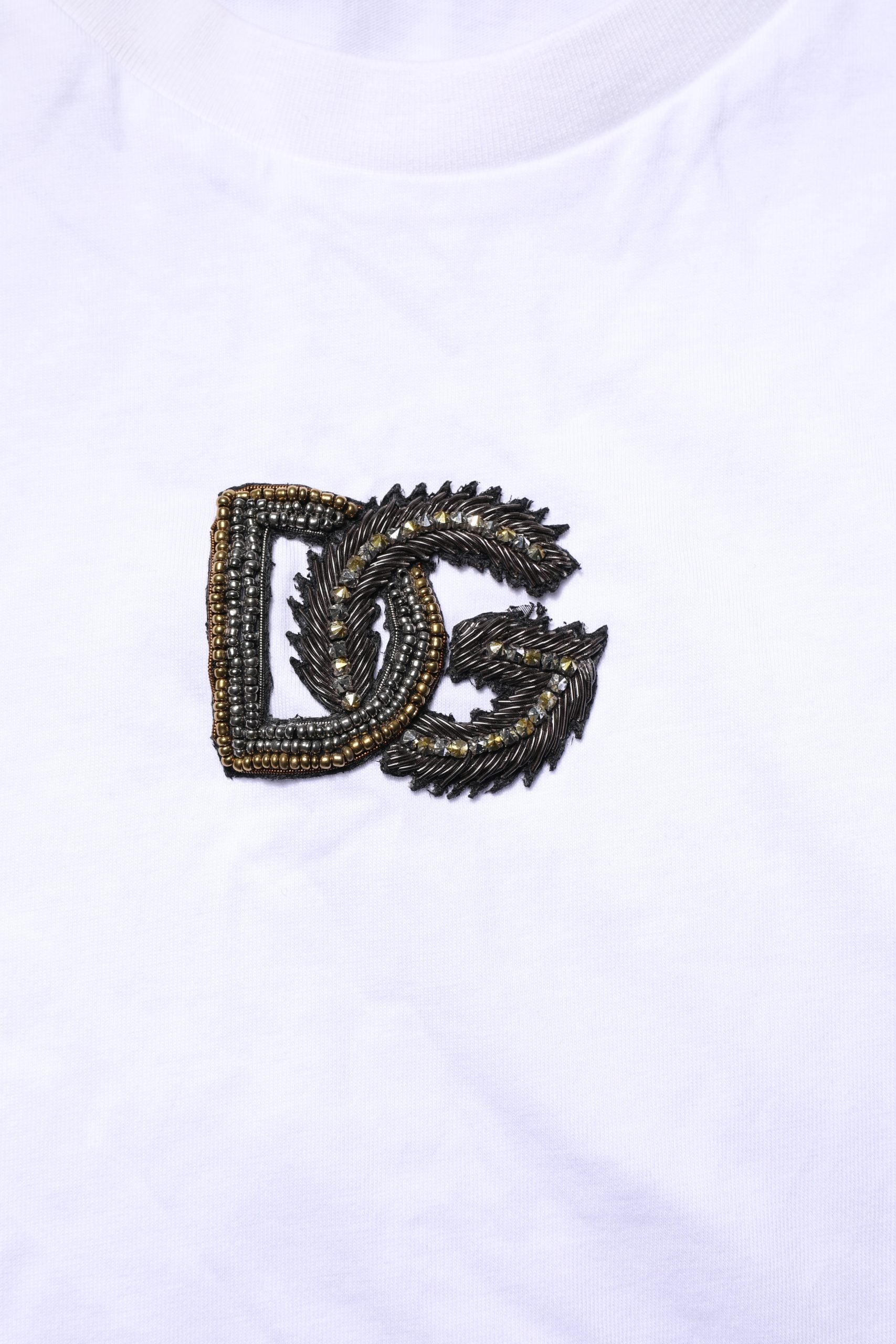 Dolce & Gabbana Weißes Baumwoll-T-Shirt für Herren mit DG-Logo-Stickerei