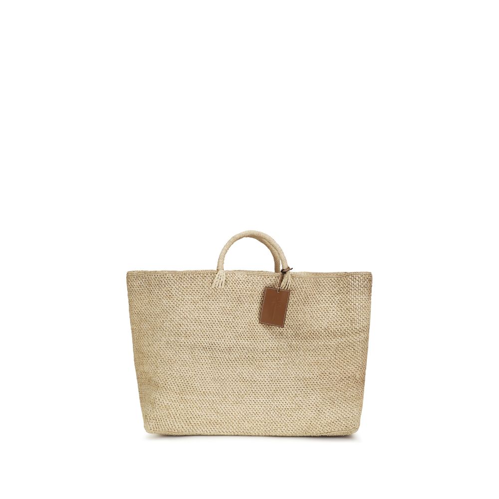 Manebi Beige Raffia Handtasche