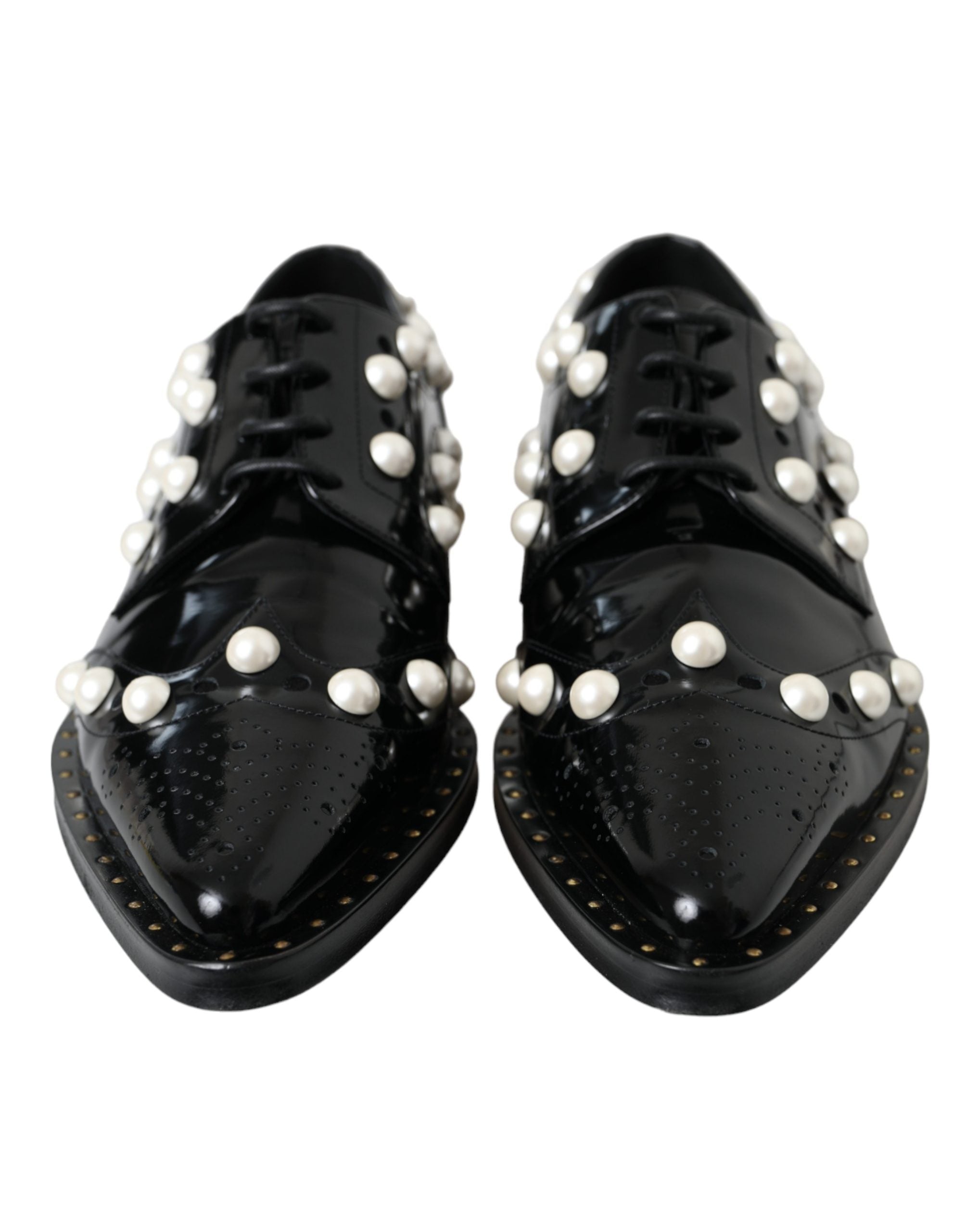 Dolce & Gabbana Schwarze Leder Brogues mit Kunstperlenbesatz