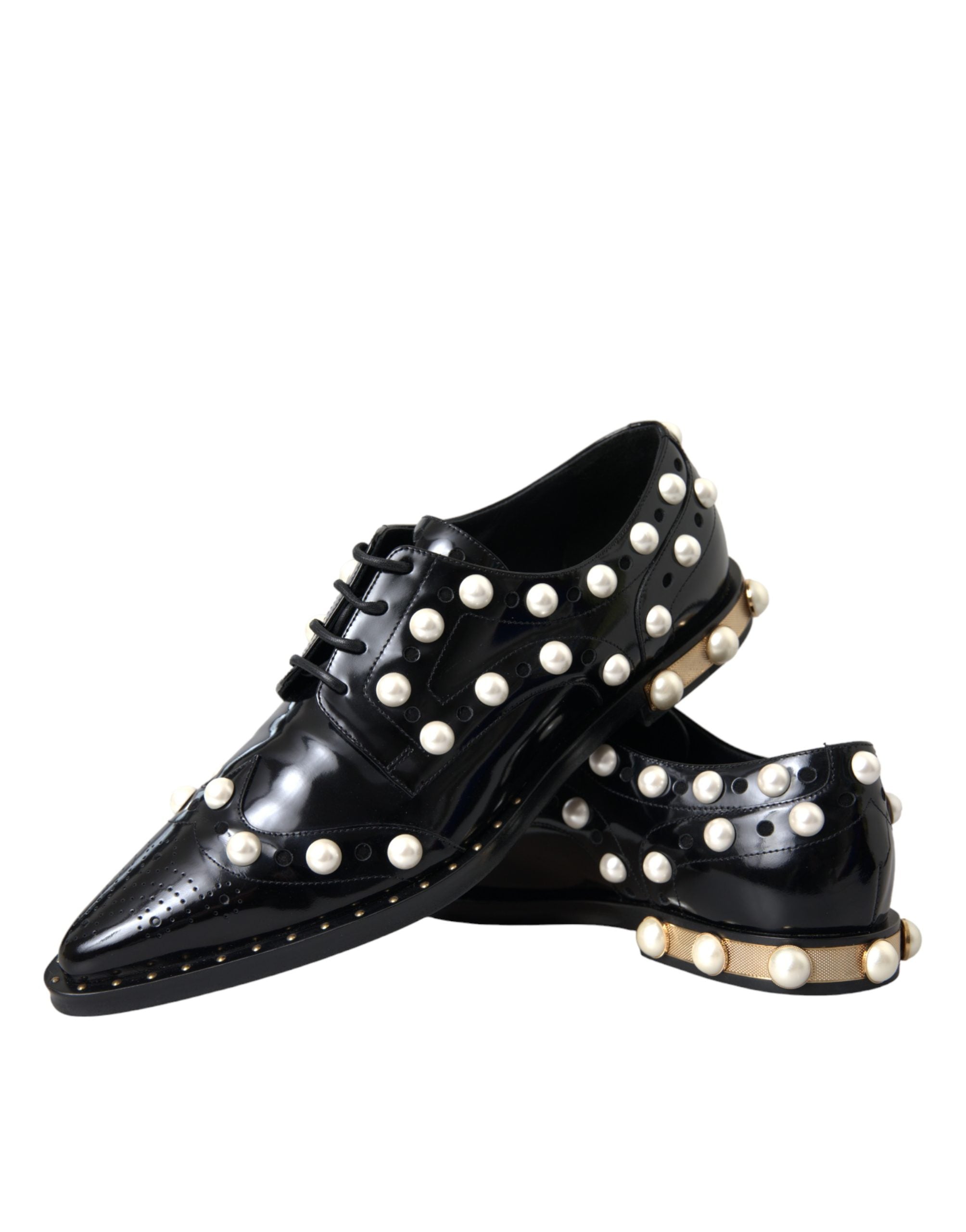 Dolce & Gabbana Schwarze Leder Brogues mit Kunstperlenbesatz