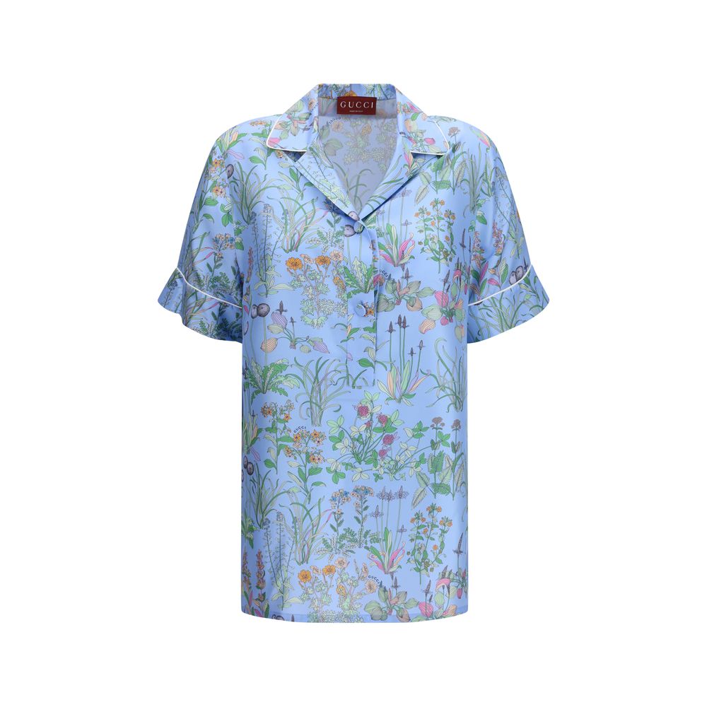 Gucci Blaues Hemd mit Seidenmuster