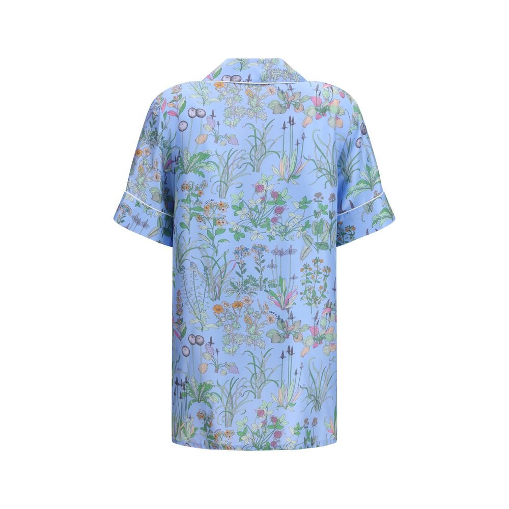 Gucci Blaues Hemd mit Seidenmuster