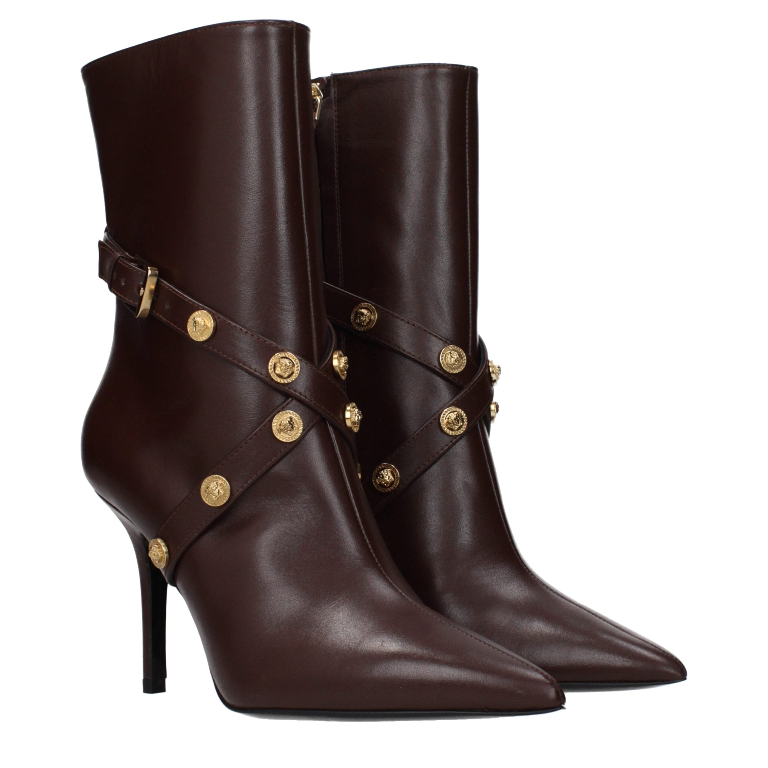 Versace Braune Lederstiefeletten