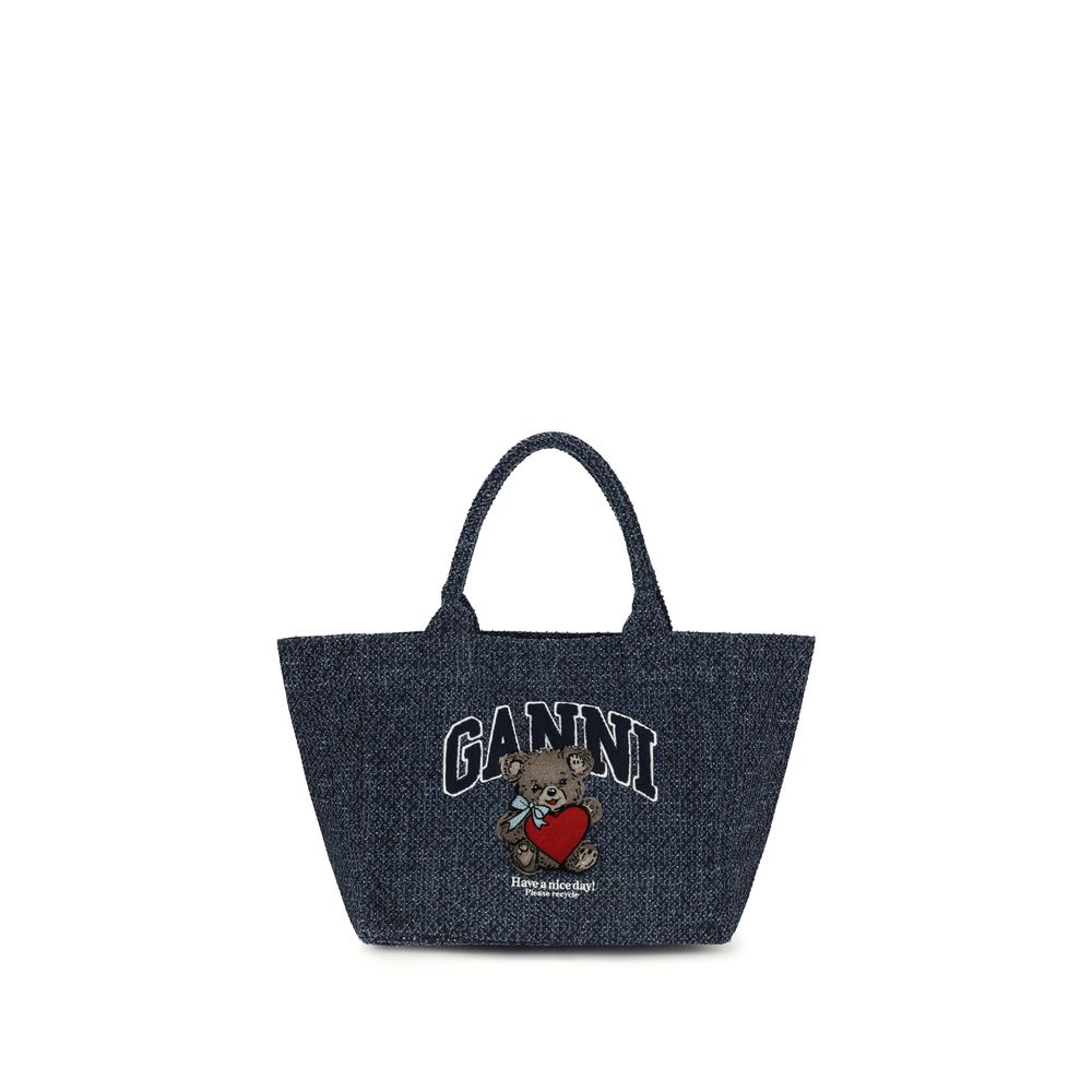 Ganni Blaue Baumwoll-Umhängetasche